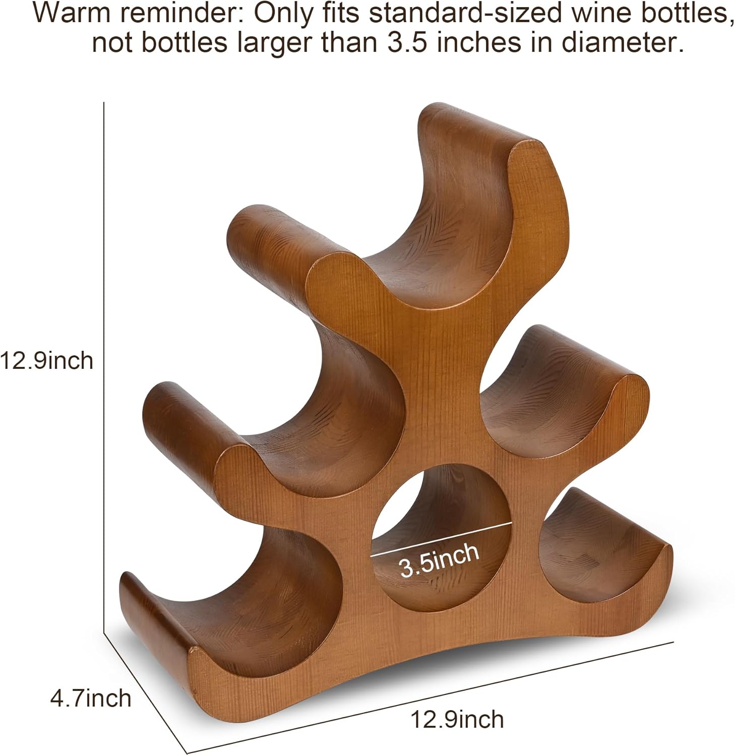 6 Bottle Countertop Wine Rack - Wooden Stand for Kitchen Bar Pantry