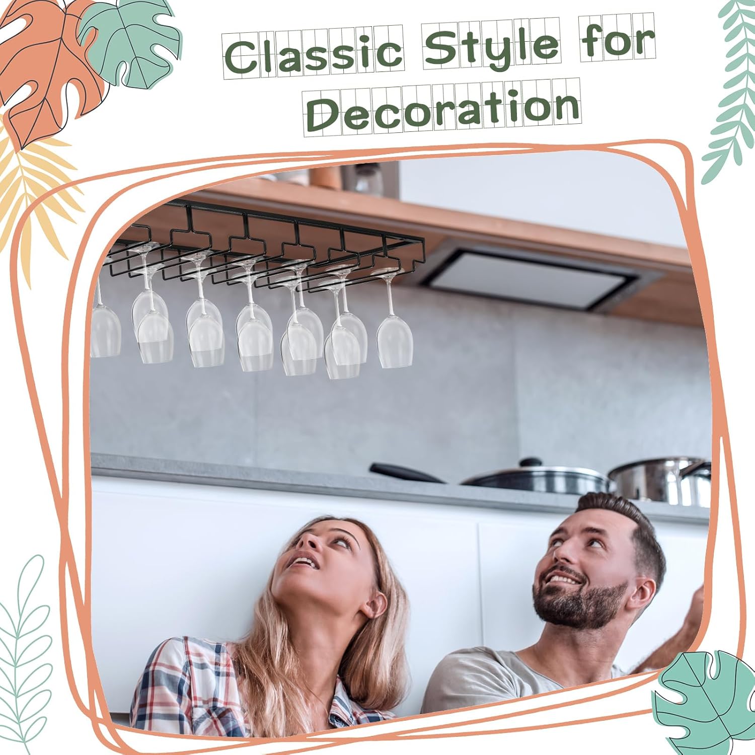 8 Row Wine Glass Rack for Cabinet Kitchen Bar Counter Black