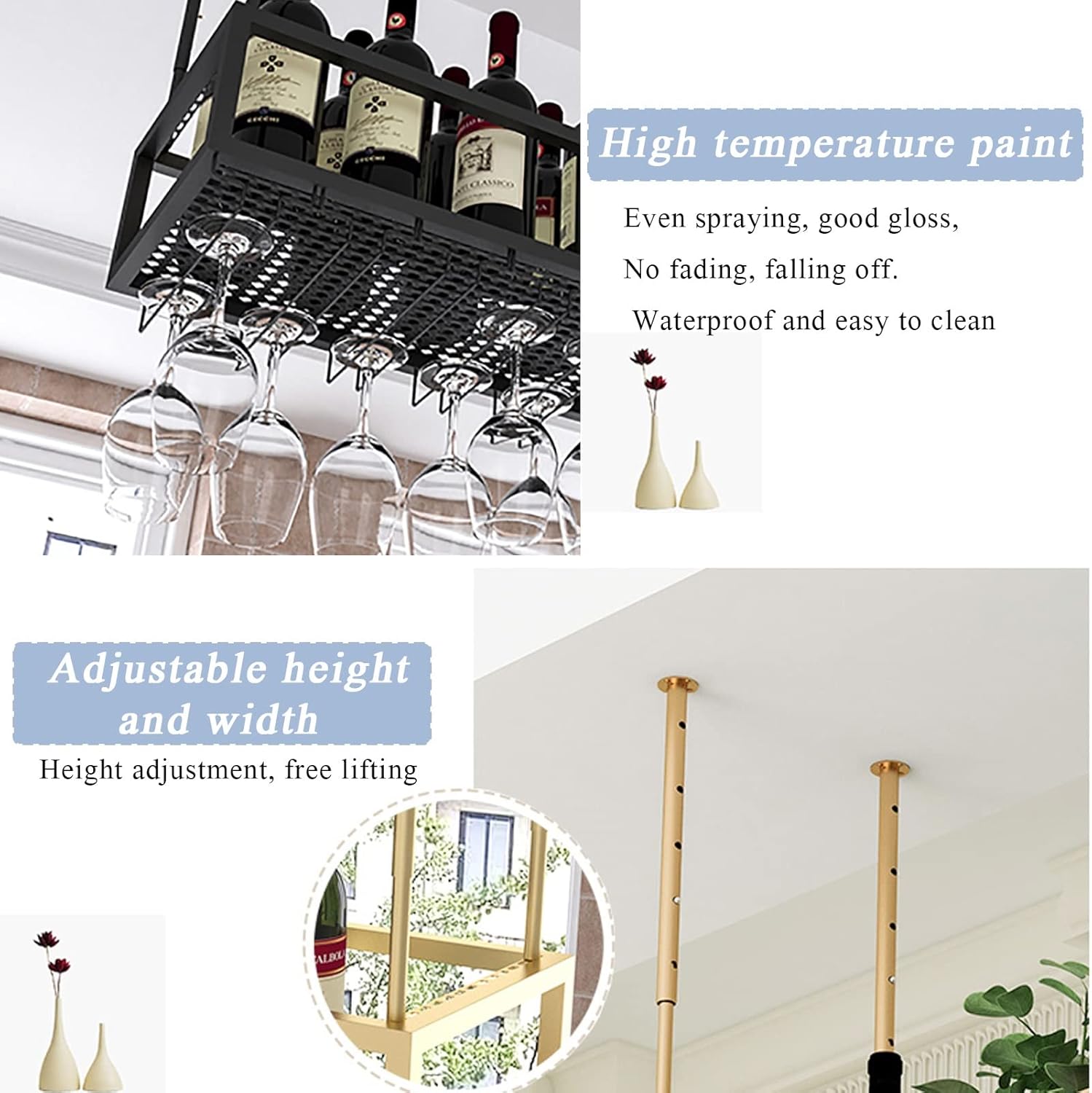 ZJDYDY Wall-Mounted Wine Rack with Glass Holder Adjustable Height