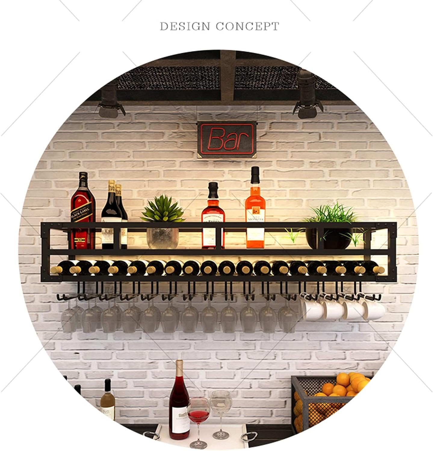 2-Layer Wall-Mounted Wine Rack Wrought Iron