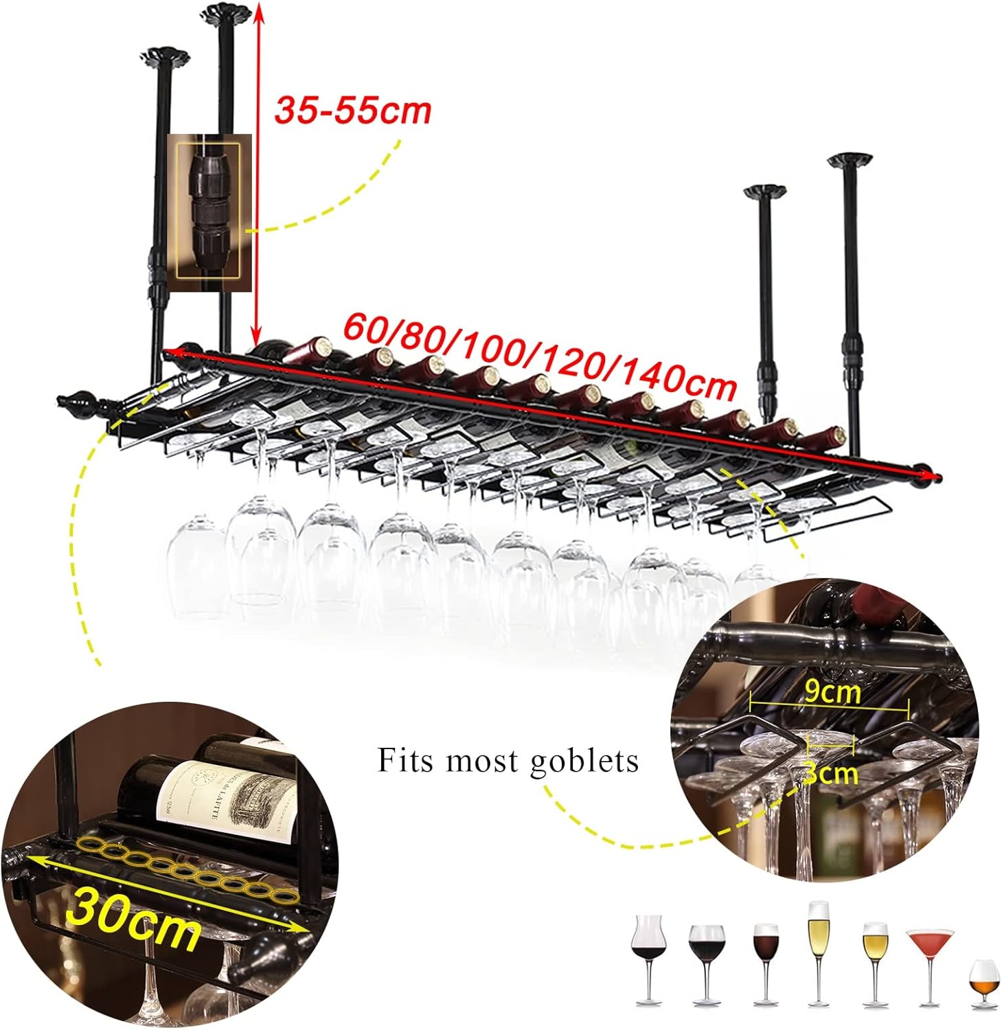 ZJDYDY Wall-Mounted Wine Rack with Adjustable Height