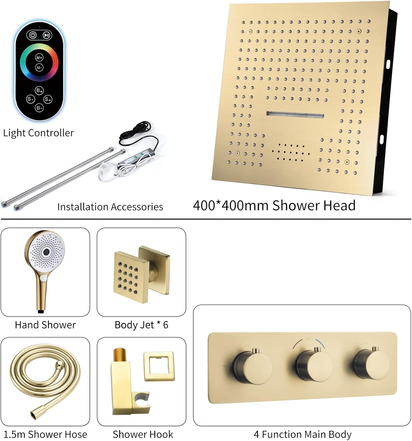 Bluetooth Music Shower Faucet Set with LED Light and 40 Thermostatic Control