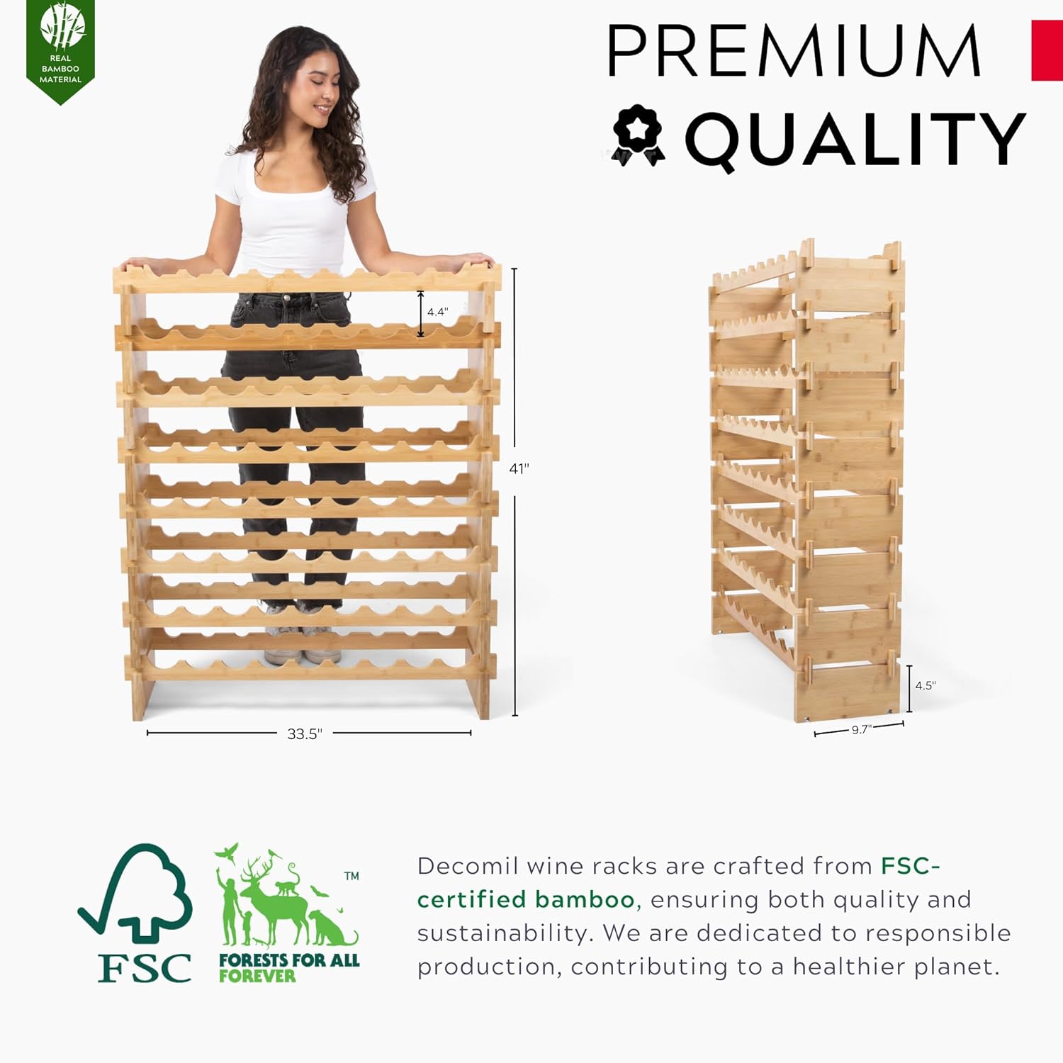 Decomil 8-Tier Bamboo Wine Rack 72 Bottle Capacity 1