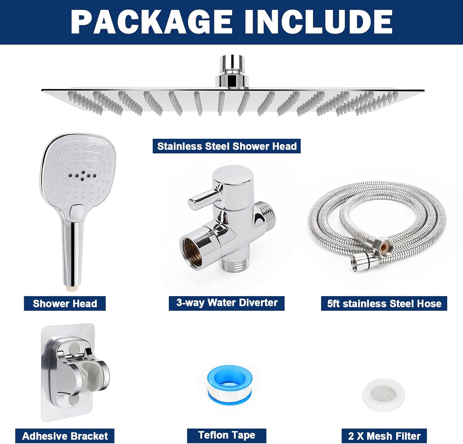 NearMoon Handheld Shower Combo with 3 Settings and 5ft Hose