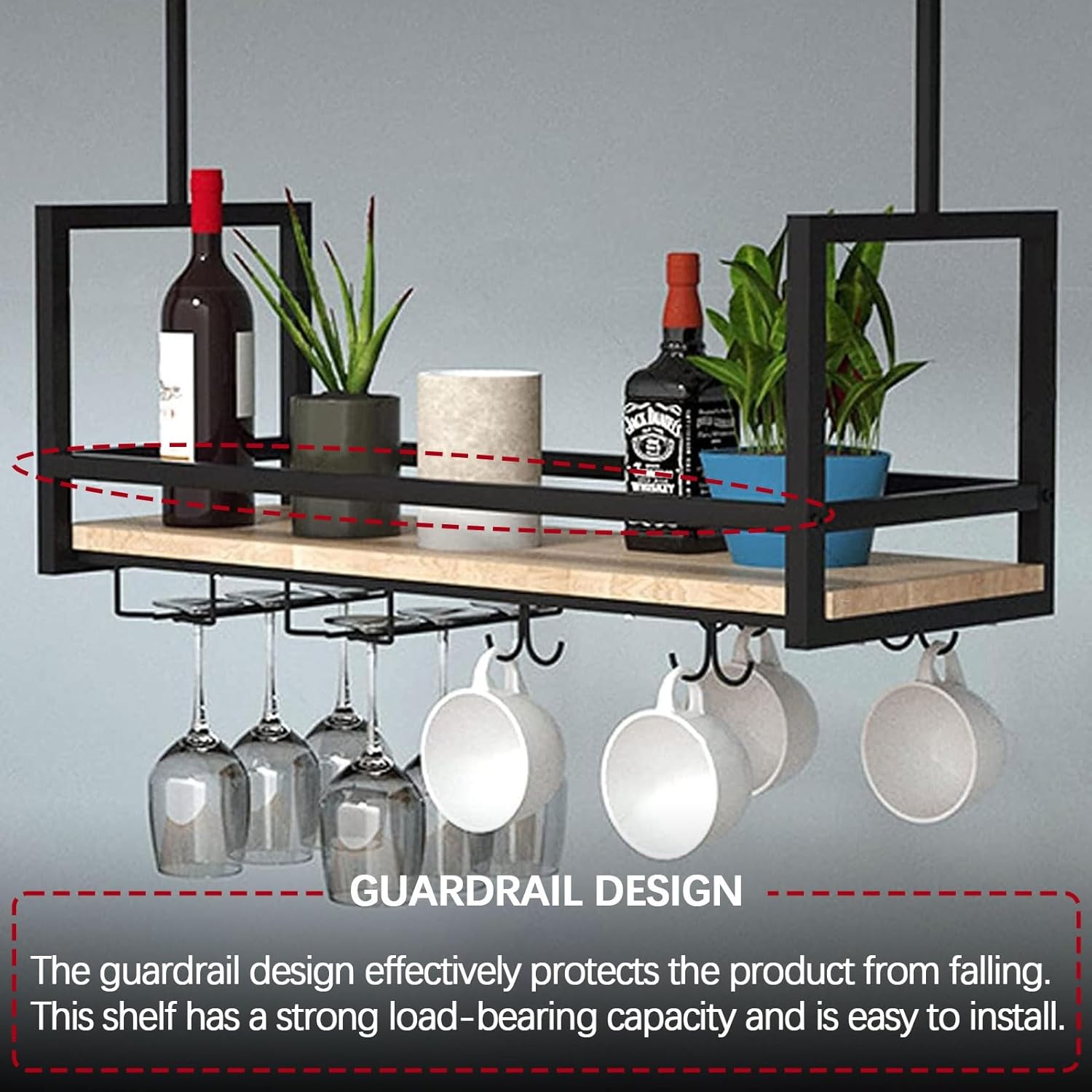 HZHKKP Ceiling Wine Glass Rack Industrial Black Wall-Mounted Wine Holder