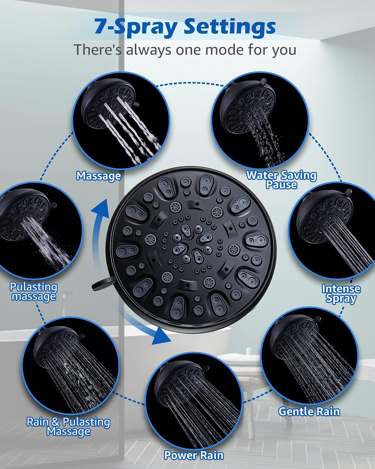 VMASSTONE High Pressure Shower Head with 7-Spray Settings