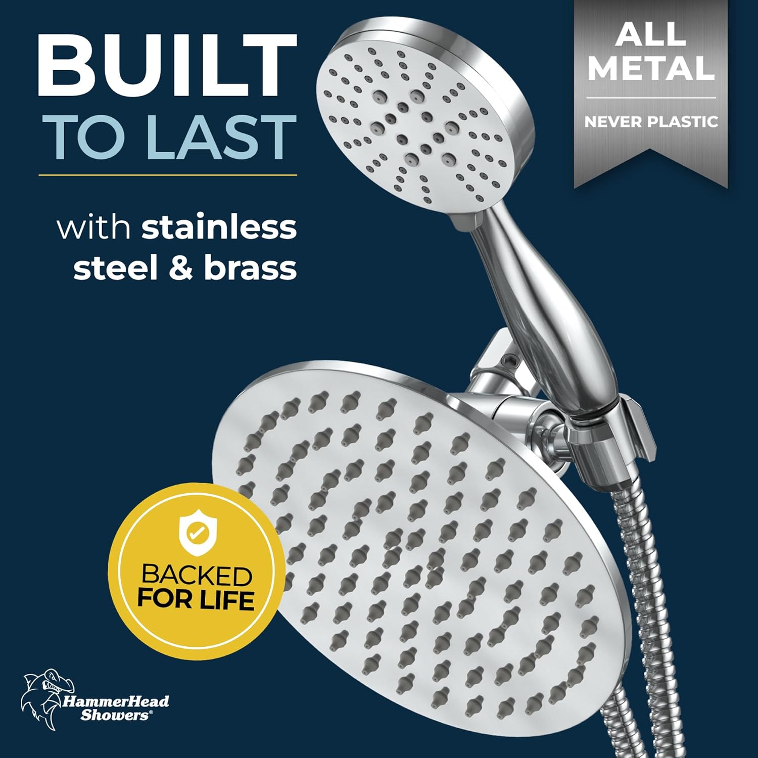HammerHead Showers Dual Combo - 8-Inch Rainfall 3-Flow Handheld