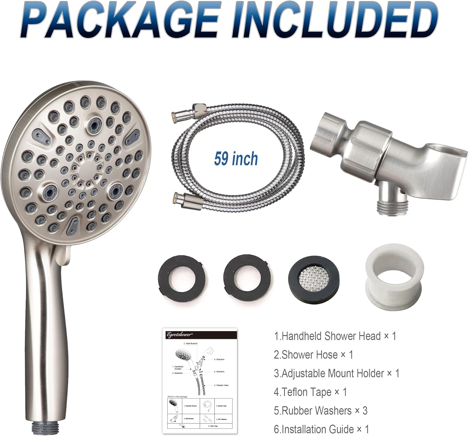 Egretshower High Pressure Handheld Showerhead with 10 Settings