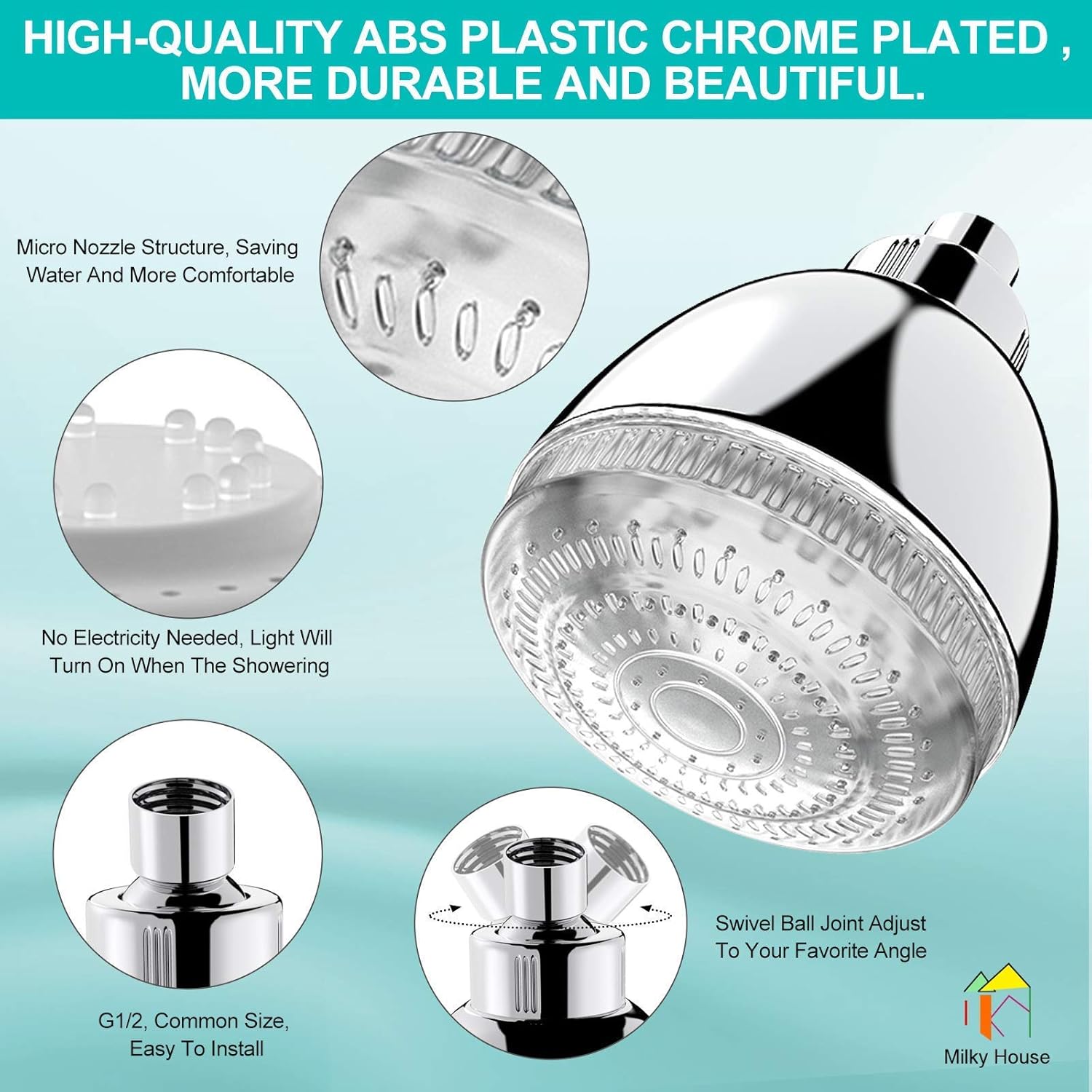 Milky House 7 Color LED Fixed Showerhead