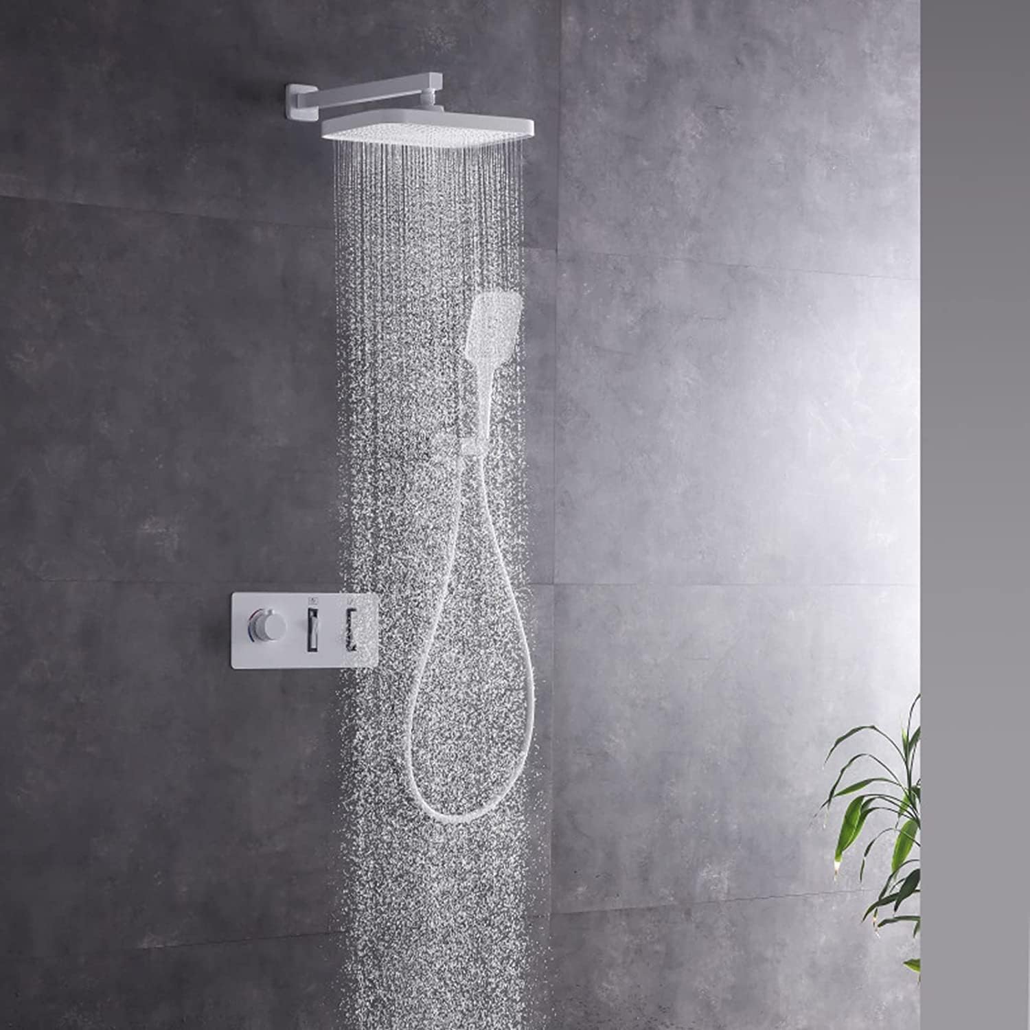 White Aesthetic Mixer Shower Set with Rainfall and Handheld