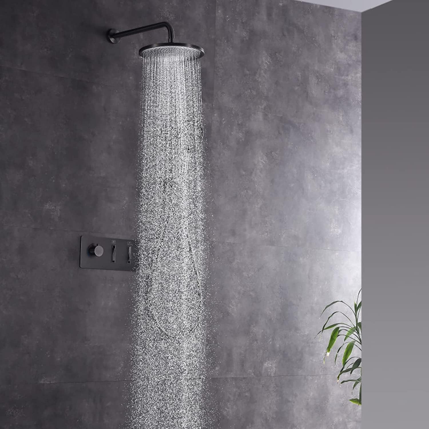 White Wall Mounted Shower System with Rain and Handheld Heads 1