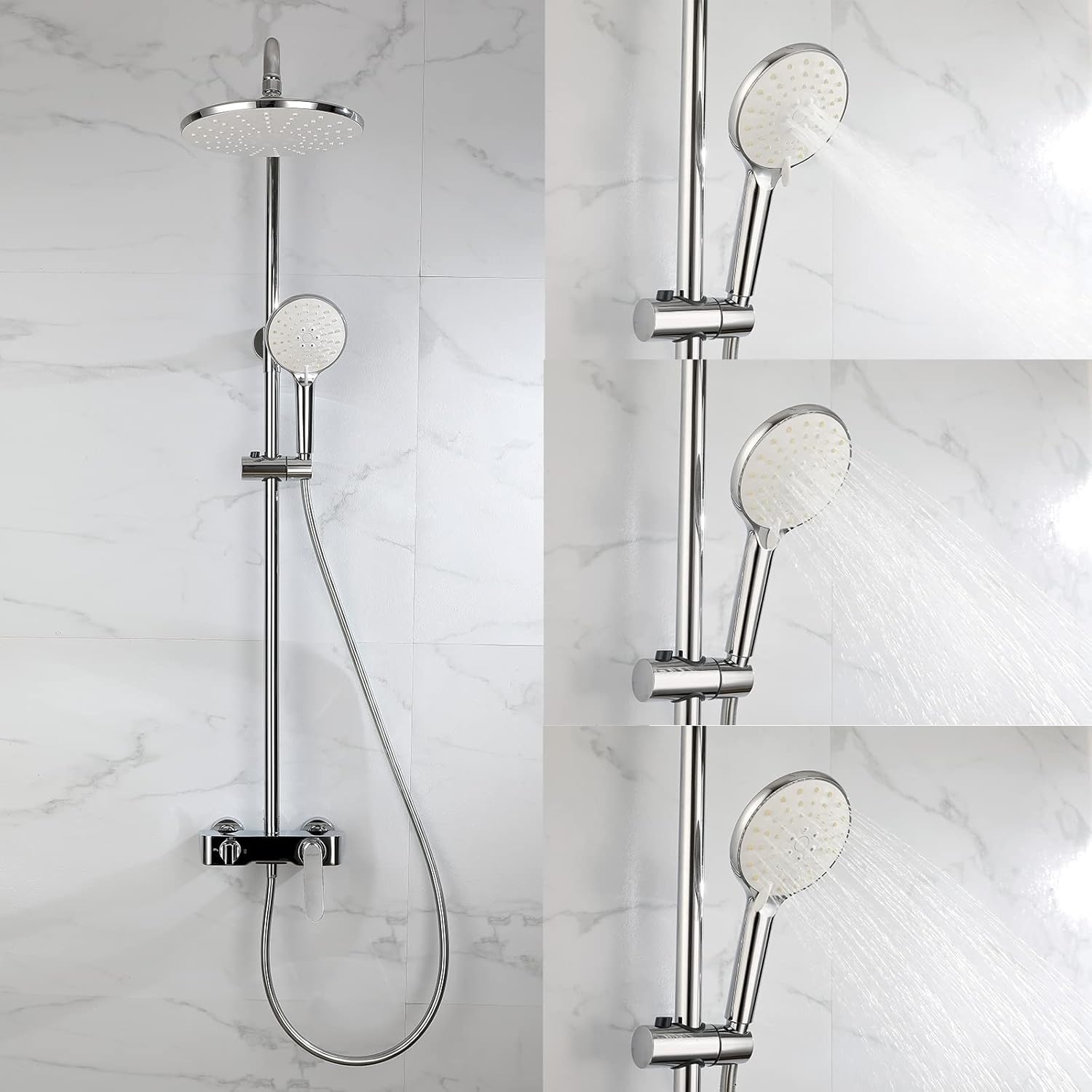 Shower System with 3-Mode Handheld and Waterfall Spout