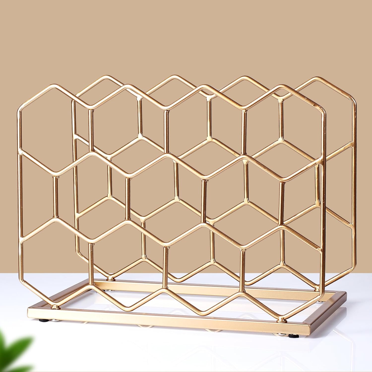 14 Bottle Countertop Wine Rack - Modern Gold Metal Design