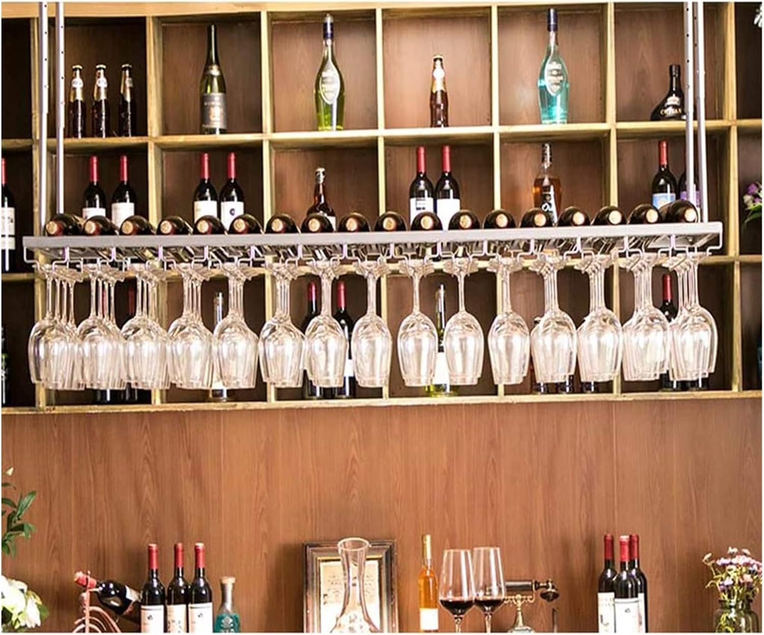 ALDEPO Wall-Mounted Wine Rack with Adjustable Metal Bar