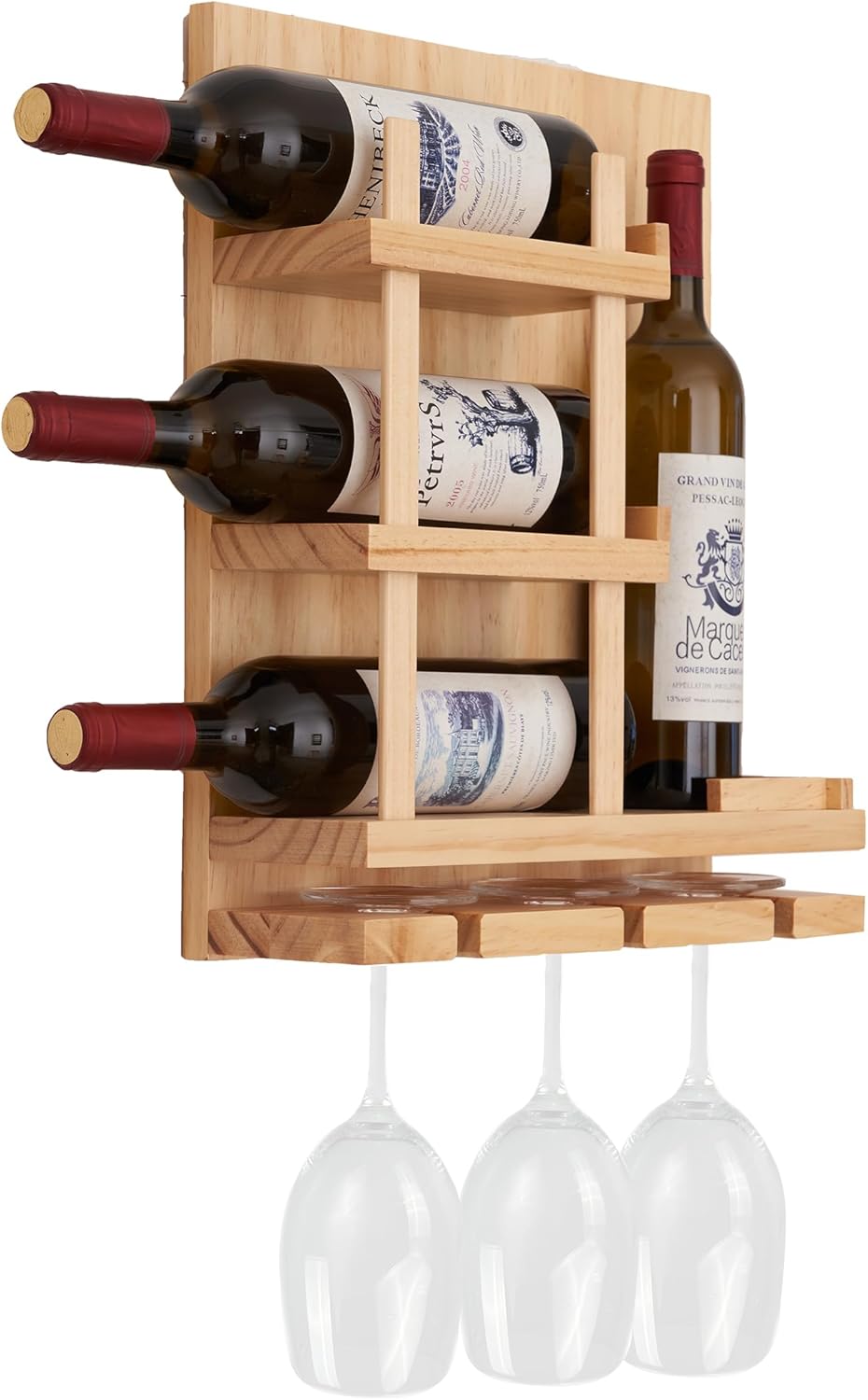 Modern Wall-Mounted Wine Rack with 3 Glass Holders