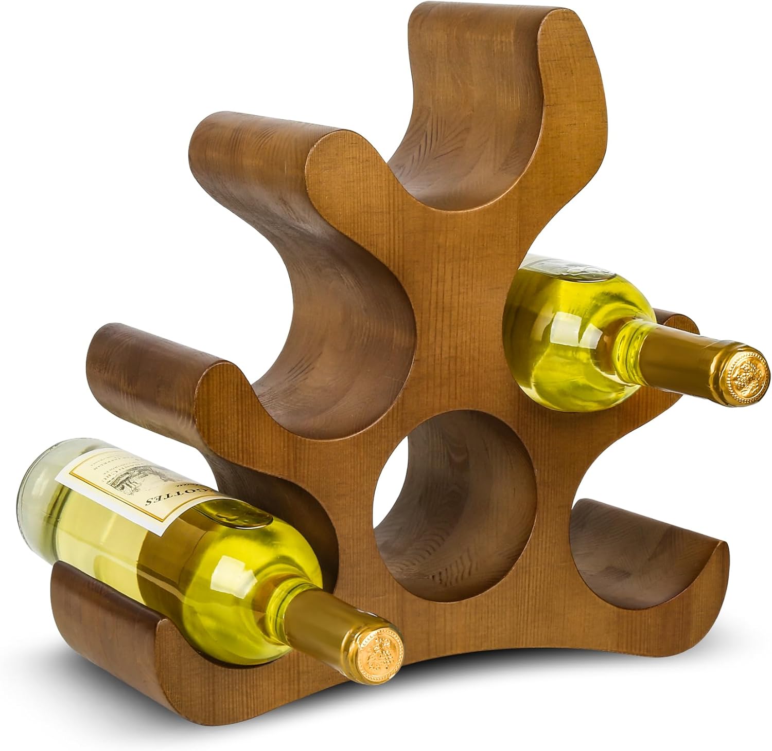 6 Bottle Countertop Wine Rack - Wooden Stand for Kitchen Bar Pantry