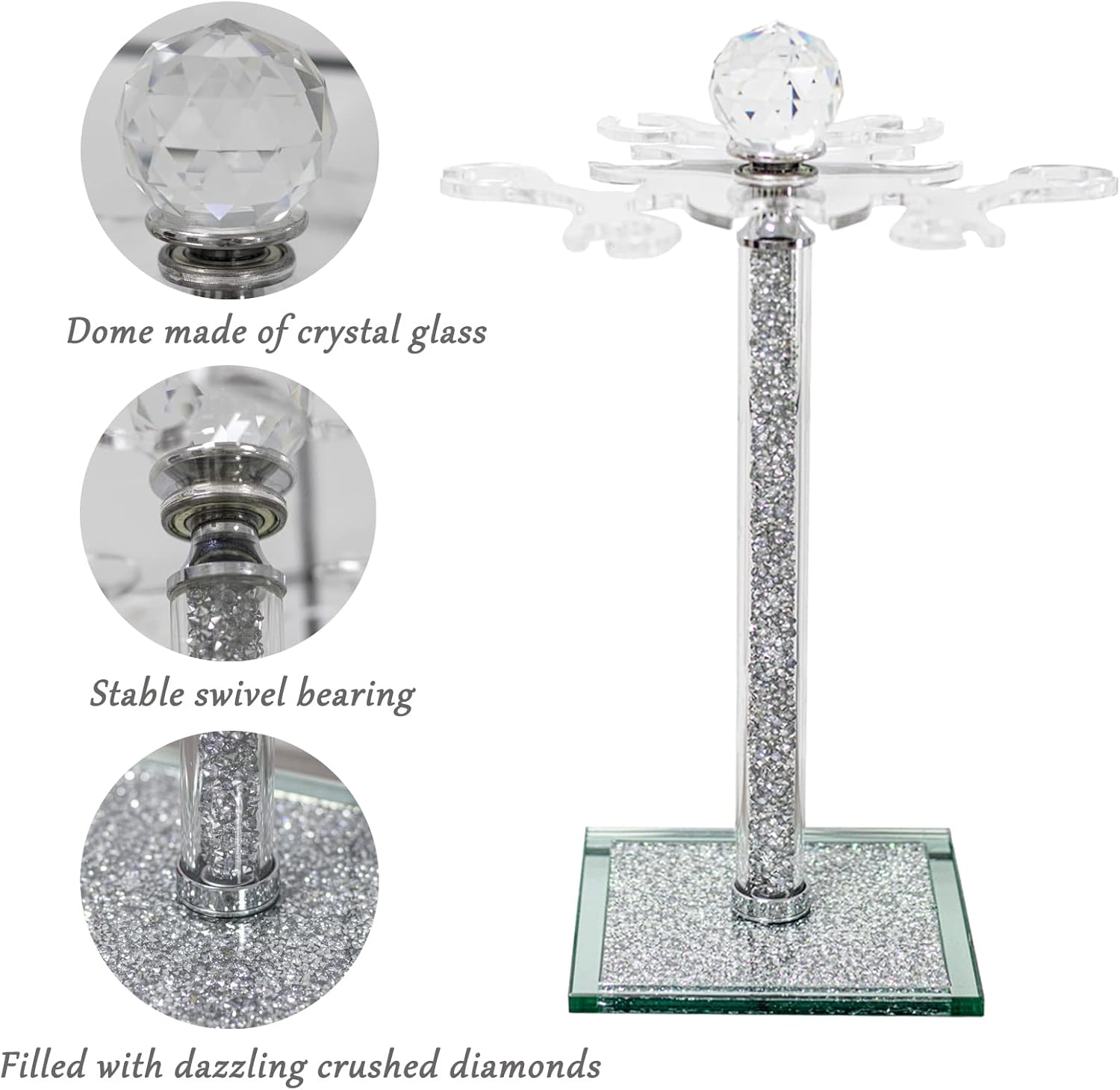 HMRCYTE Crystal Wine Glass Holder 6 Hook Silver Freestanding