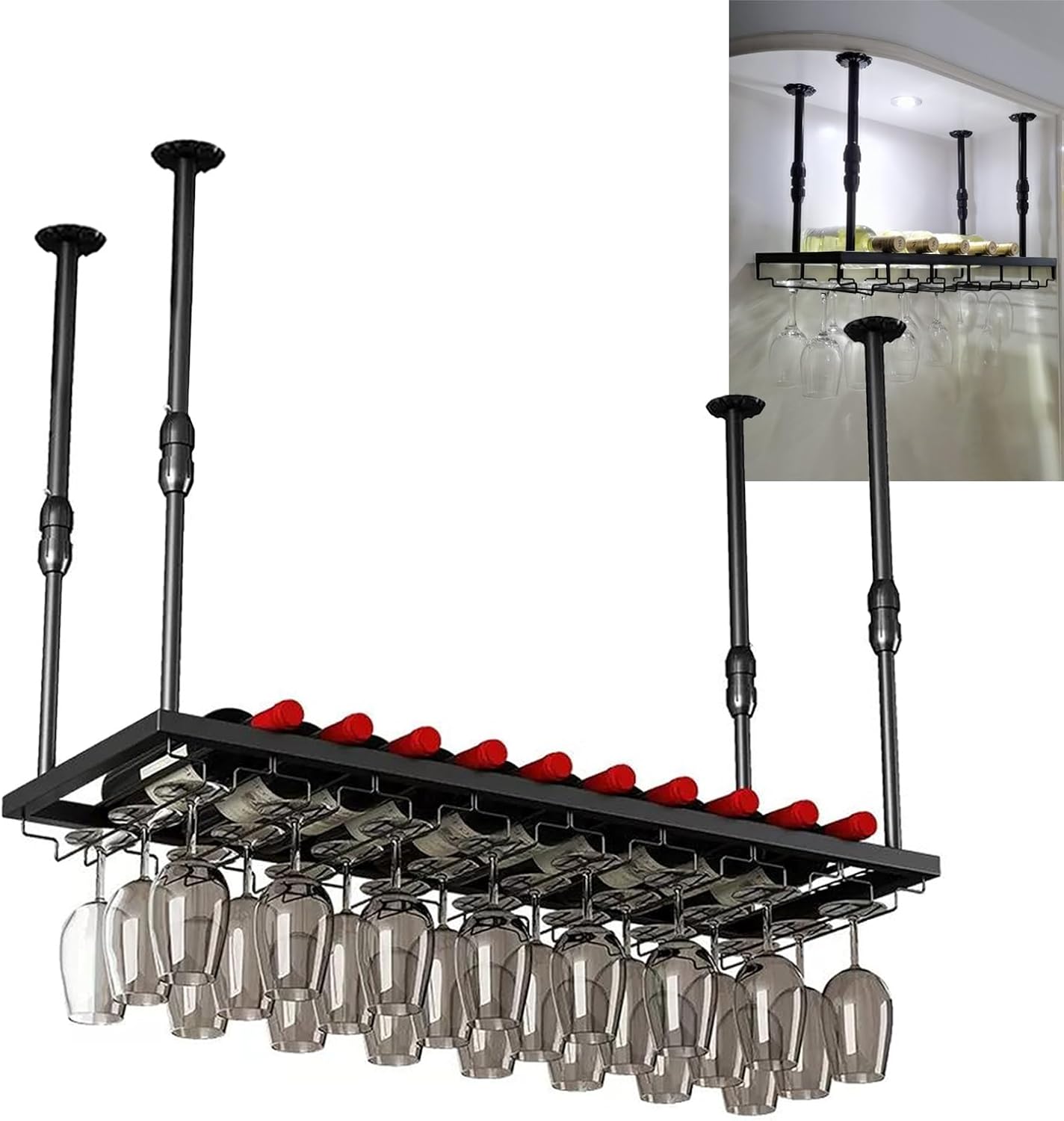 Whalebee Wall-Mounted Wine Glass Rack - 7 Sizes Black Gold