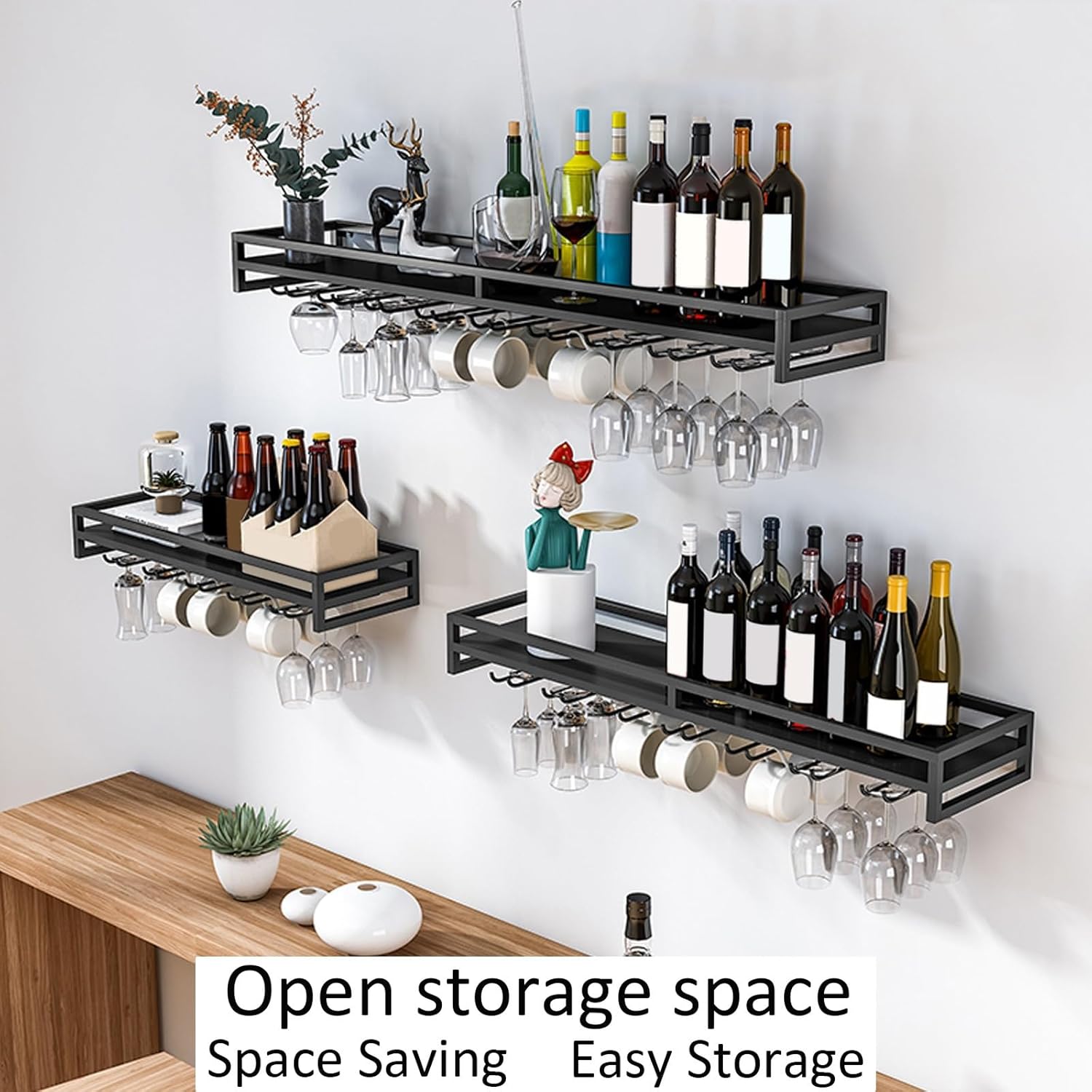 LIGUOYI Wall-Mounted Wine Rack 6080100CM Black Gold White