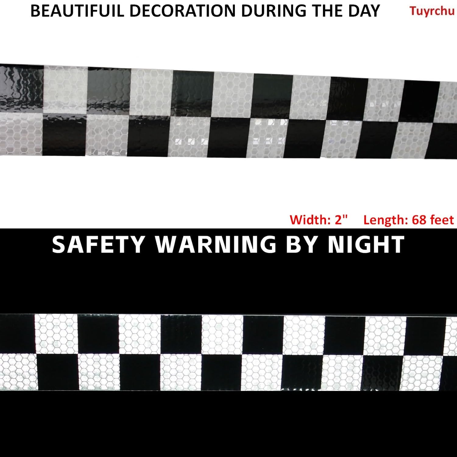 Black and White Reflective Tape Outdoor Waterproof 2 Inch x 68 Feet