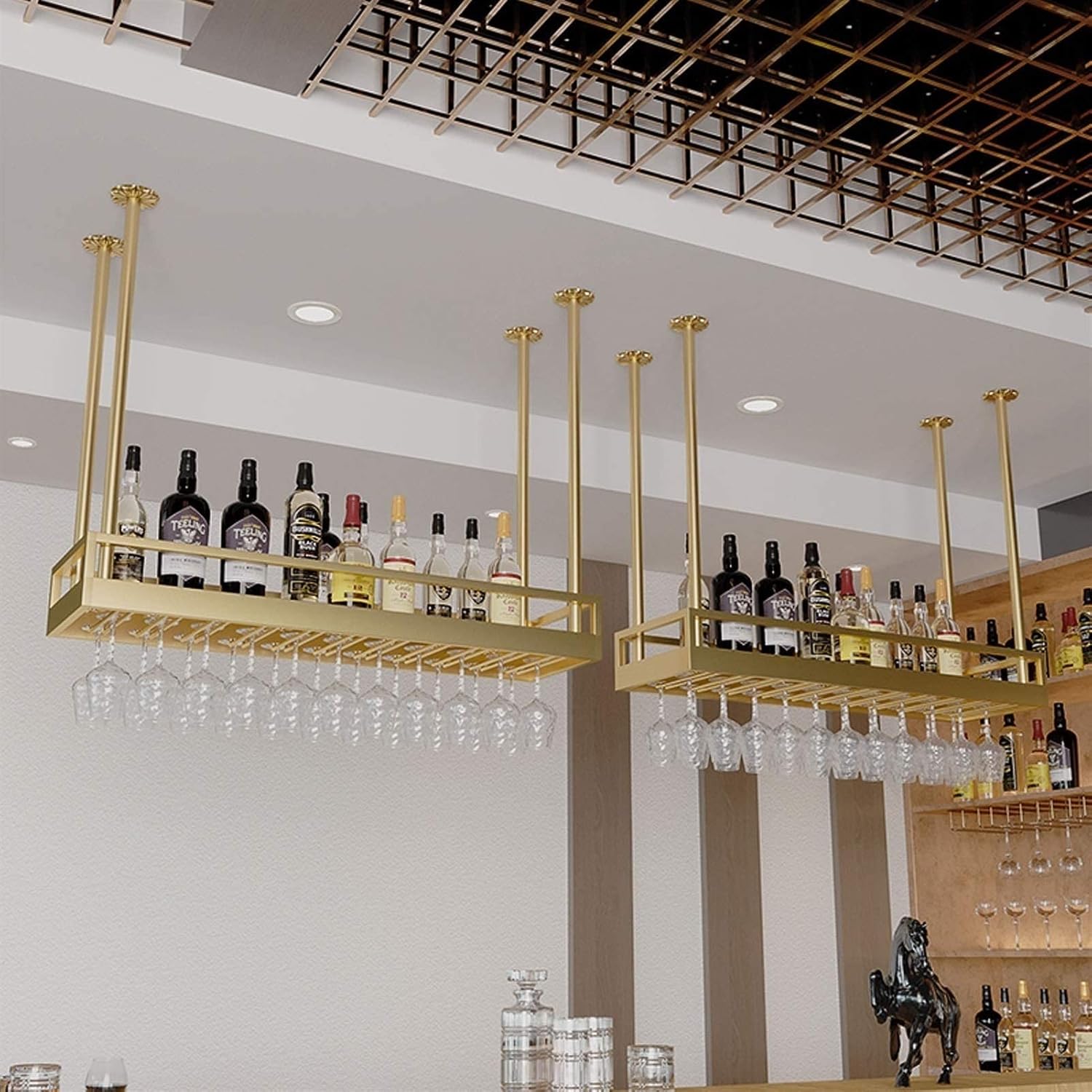 Ceiling Wine Rack - Durable Wrought Iron Wall Mounted Storage