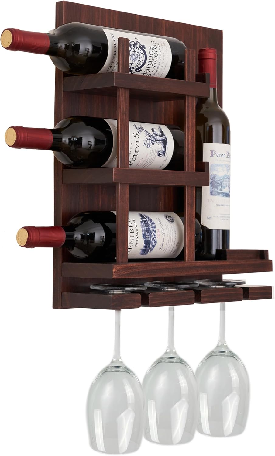 Wall-Mounted Wine Rack with Cup Holder and 4 Bottle Capacity