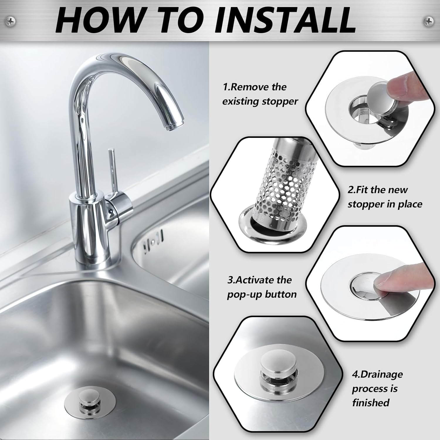 LLOUSSAK Drain Stopper with Anti-Clogging Basket
