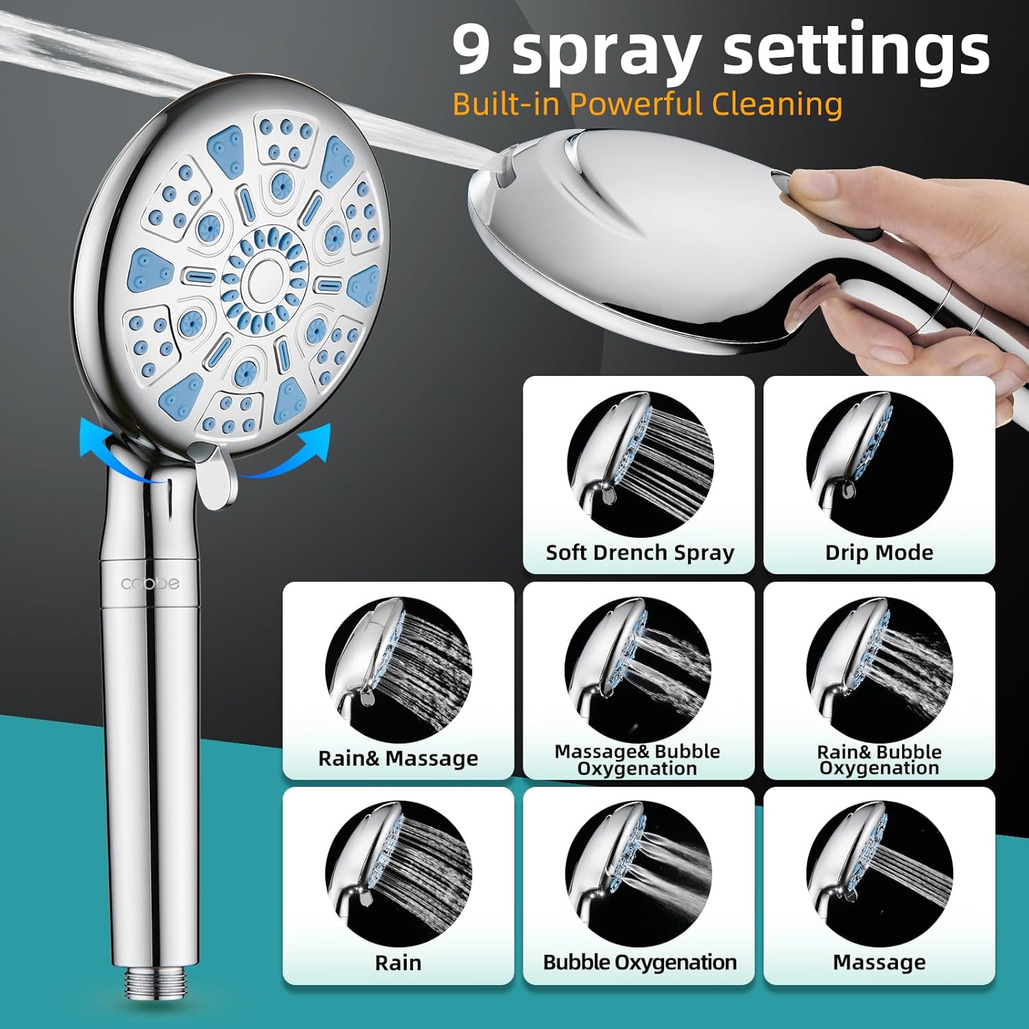 Cobbe 12 Inch All Metal 3-Way Rain Shower Head Combo