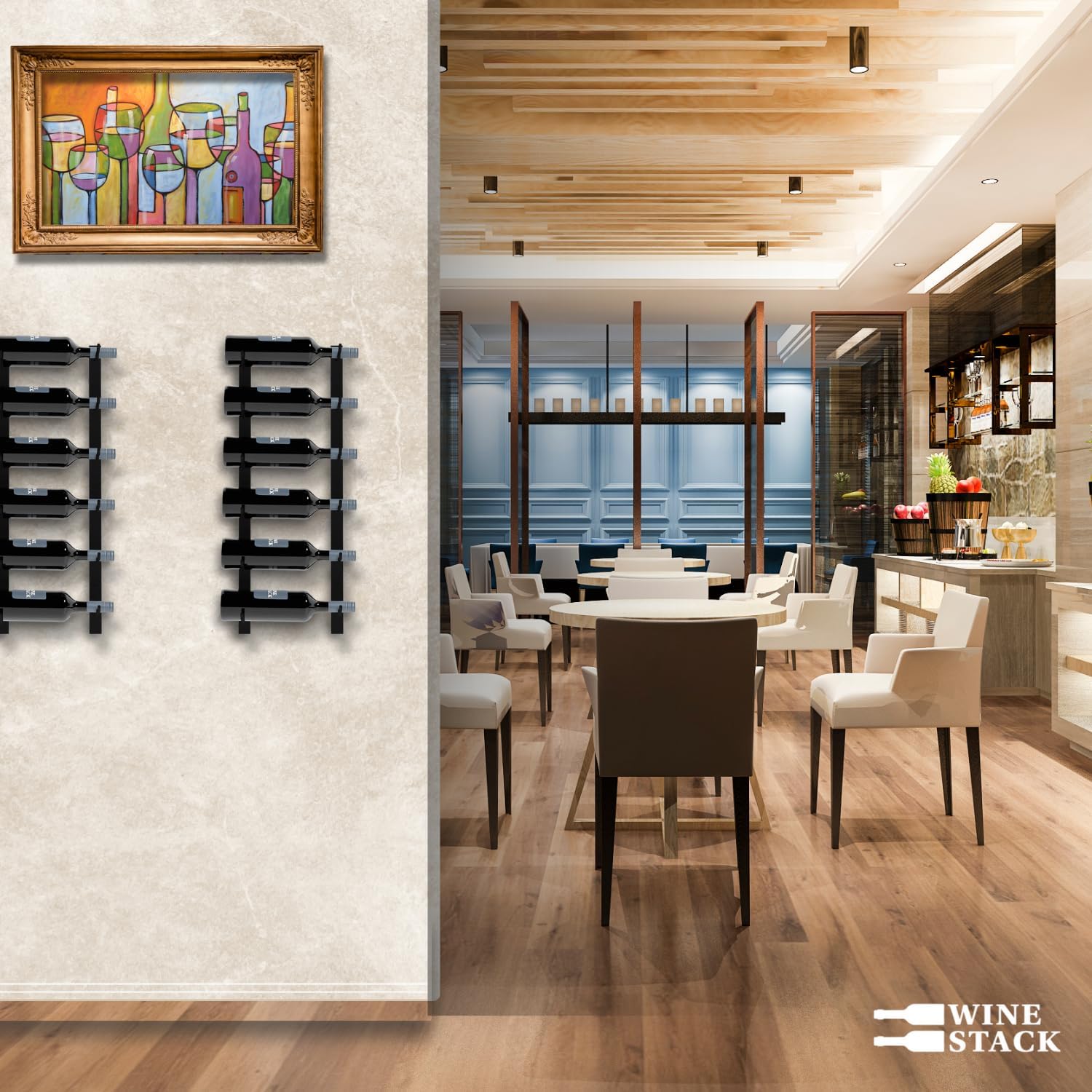 6-Bottle Black Metal Wall Mounted Wine Rack - Modern Industrial Style