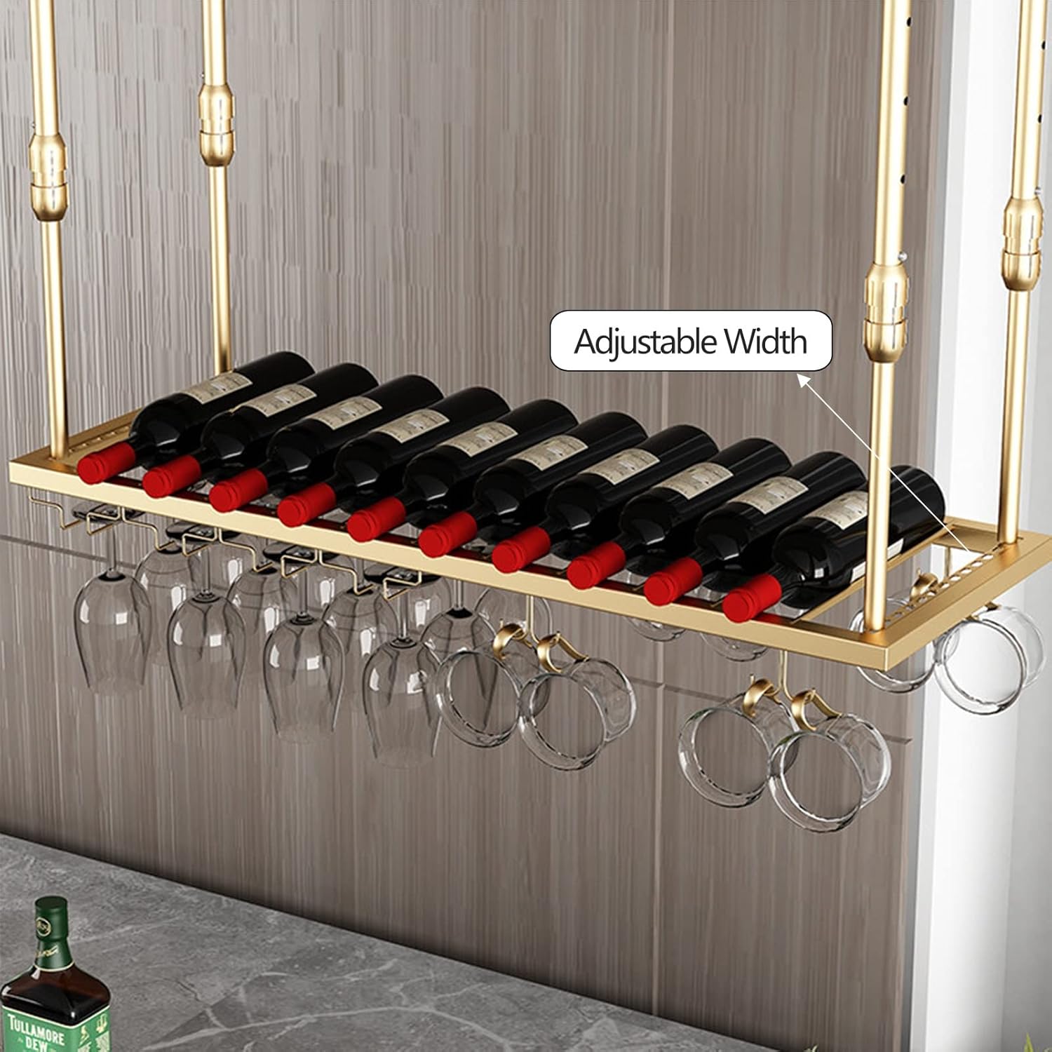 Ceiling Hanging Wine Rack with Glass Holder