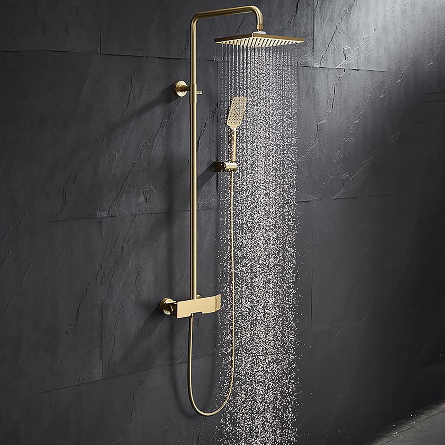 Brushed Gold Shower System Set with Adjustable Height and 3-Setting Handheld