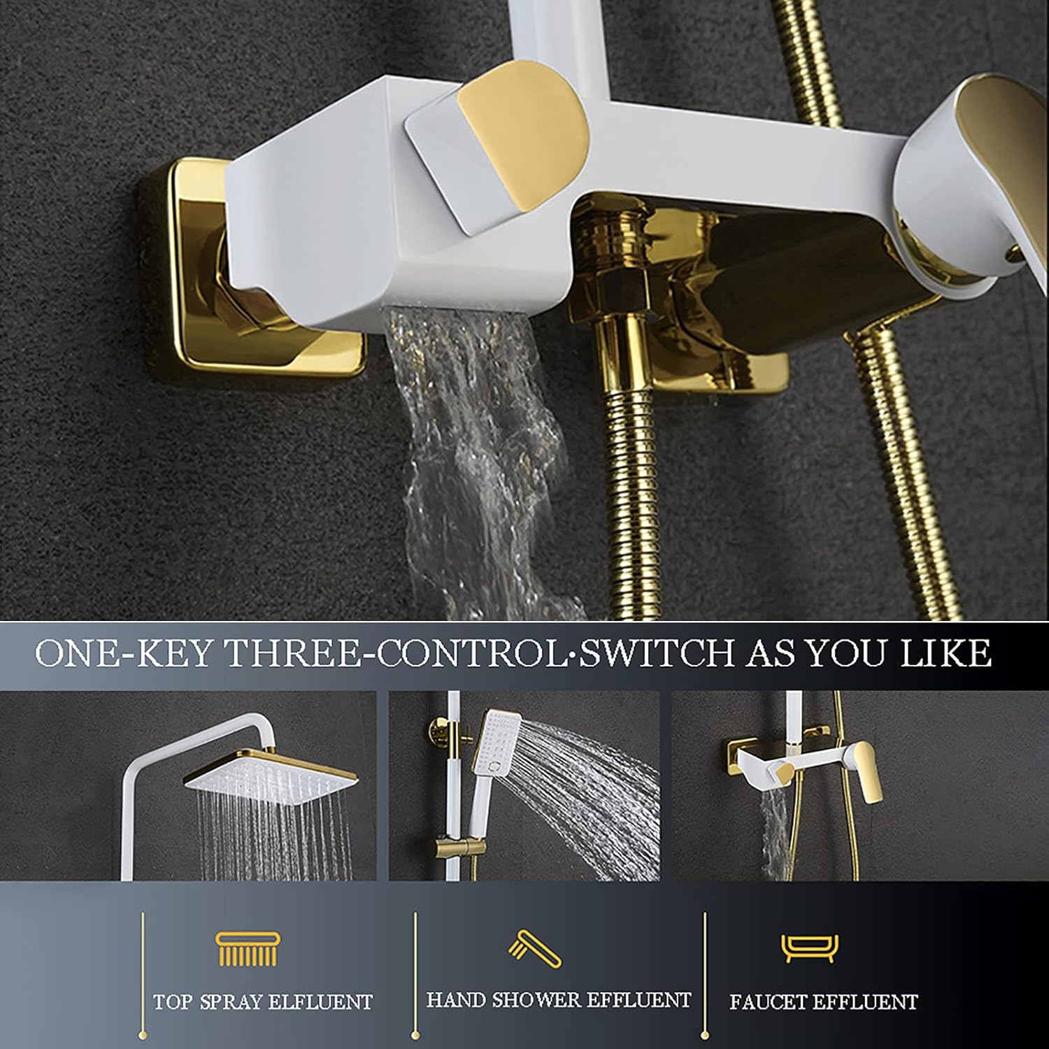 White Waterfall Shower System with Handheld Combo Set