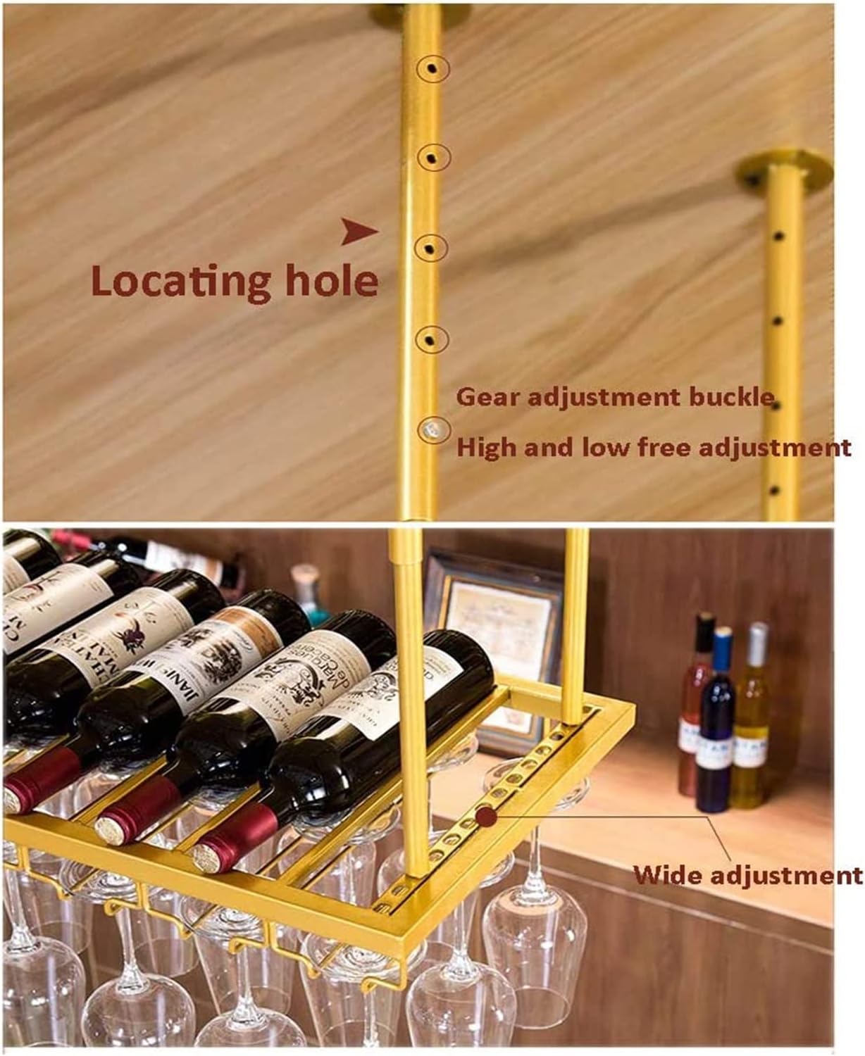 ALDEPO Wall-Mounted Wine Rack with Adjustable Metal Bar