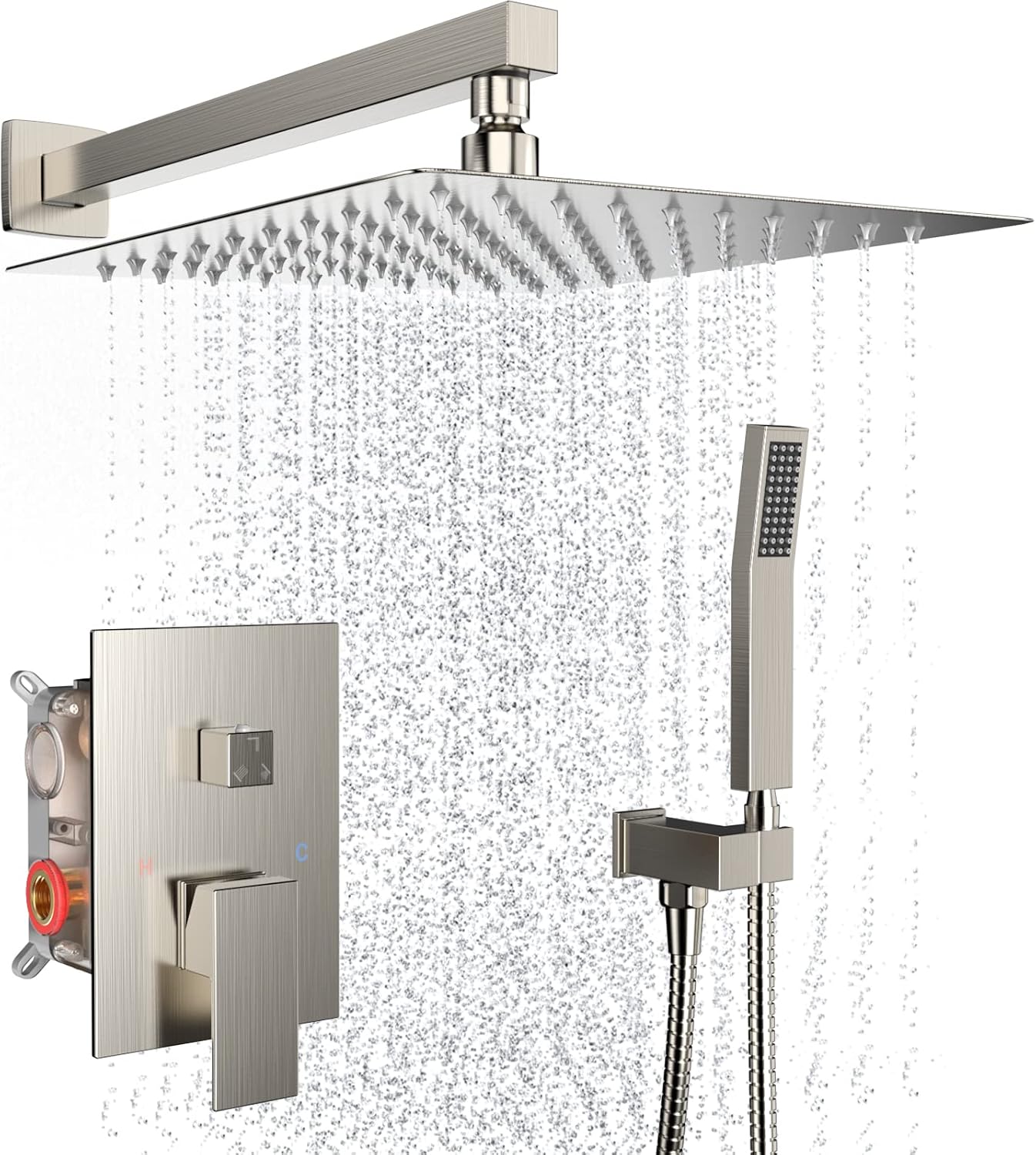 Dlvsoby 10 Inch Rain Shower Wall Mount System with Handheld Spray