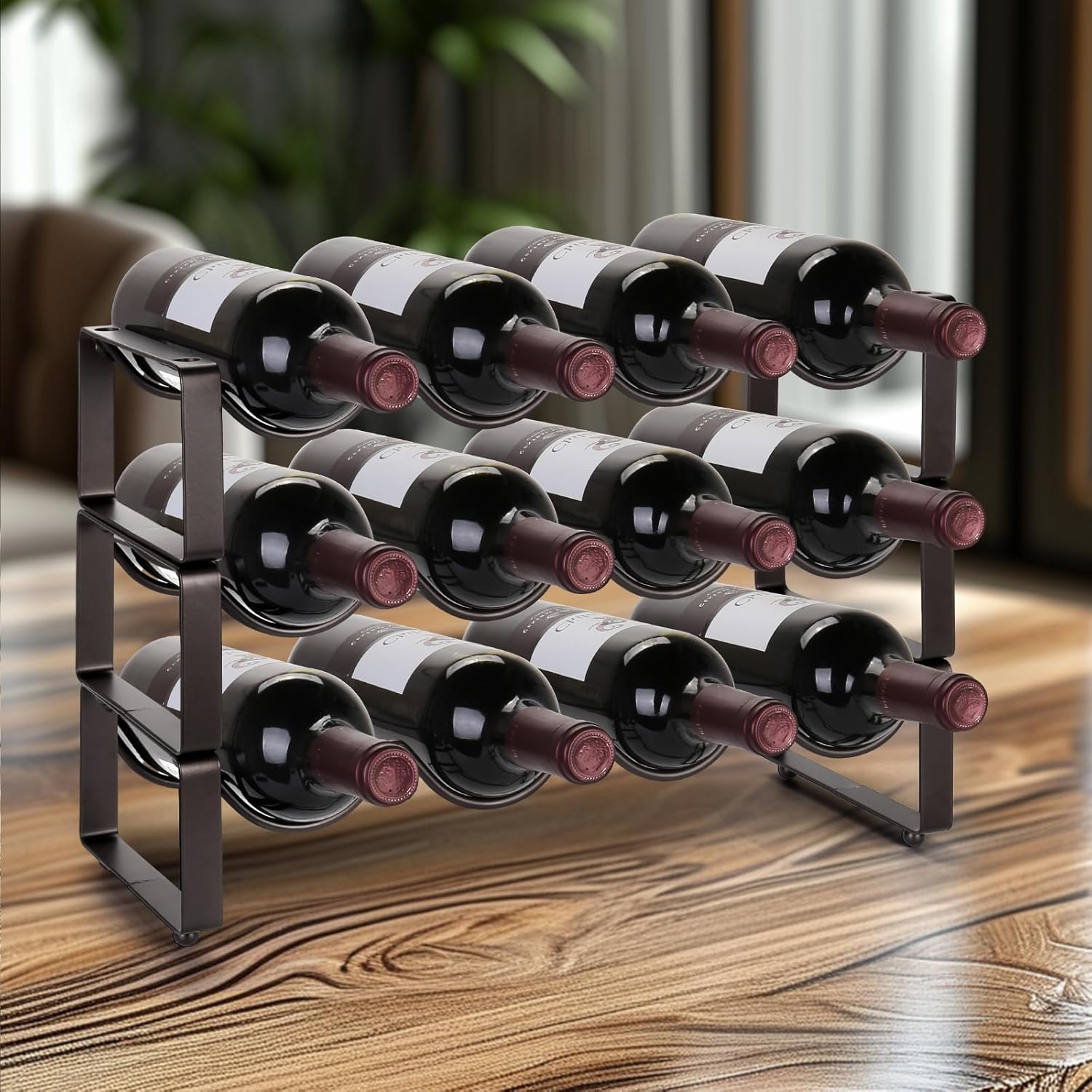 Carperipher Stackable Wine Rack 3 Tier 12 Bottles Metal Storage
