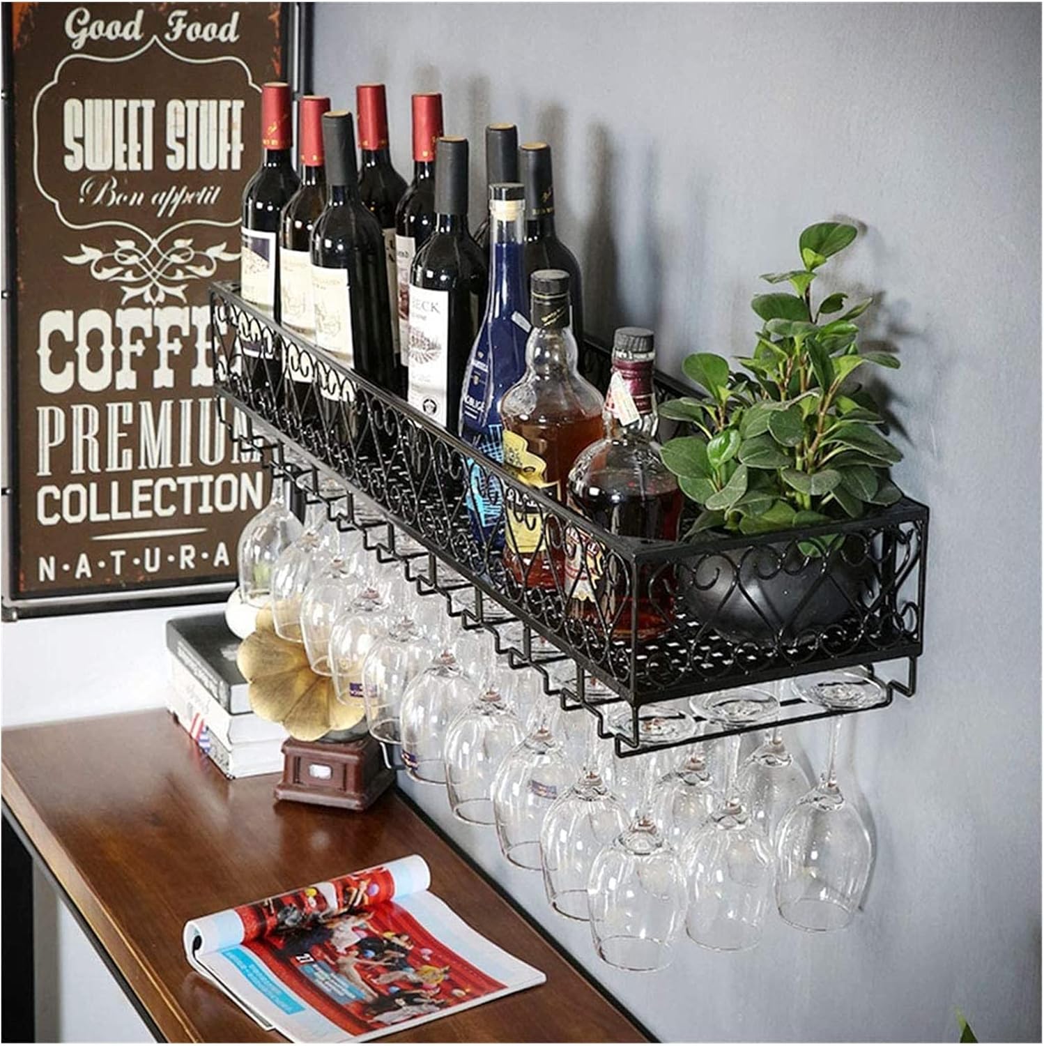 ALDEPO Wall-Mounted Wine Rack Black Industrial Style