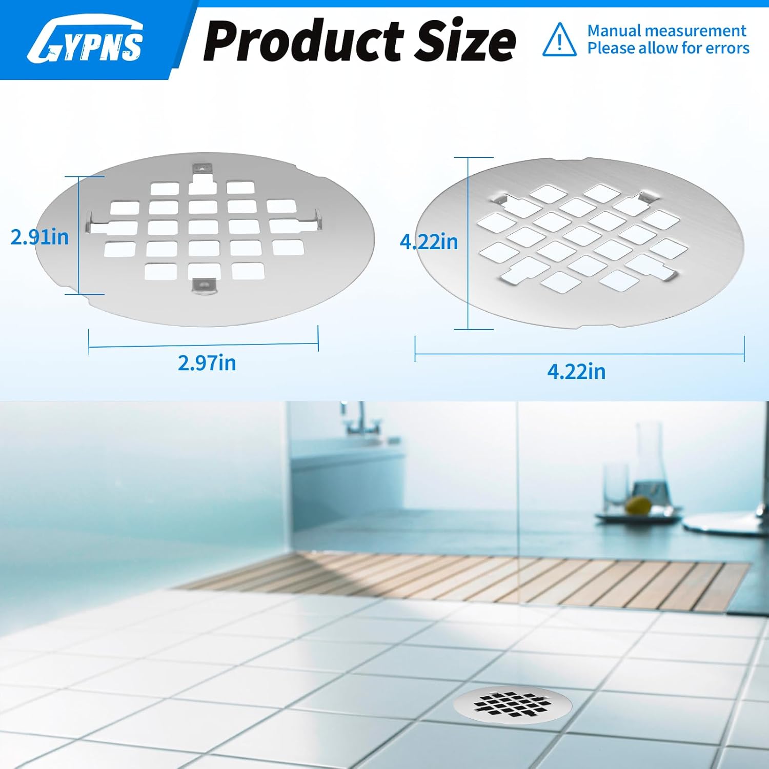 GYPNS Chrome Shower Drain Cover 4-14 Inch Round 2 Pack