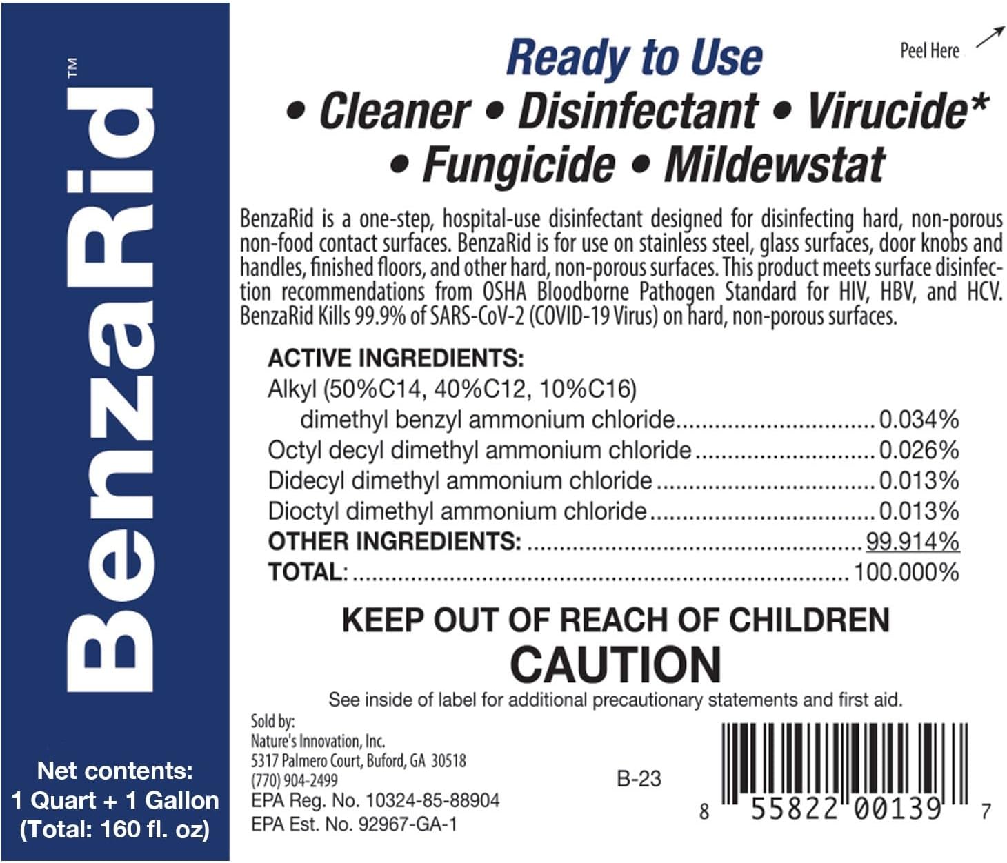 BenaRid Pro Mold Killer Fungicide Disinfectant 1 Gal 32 oz