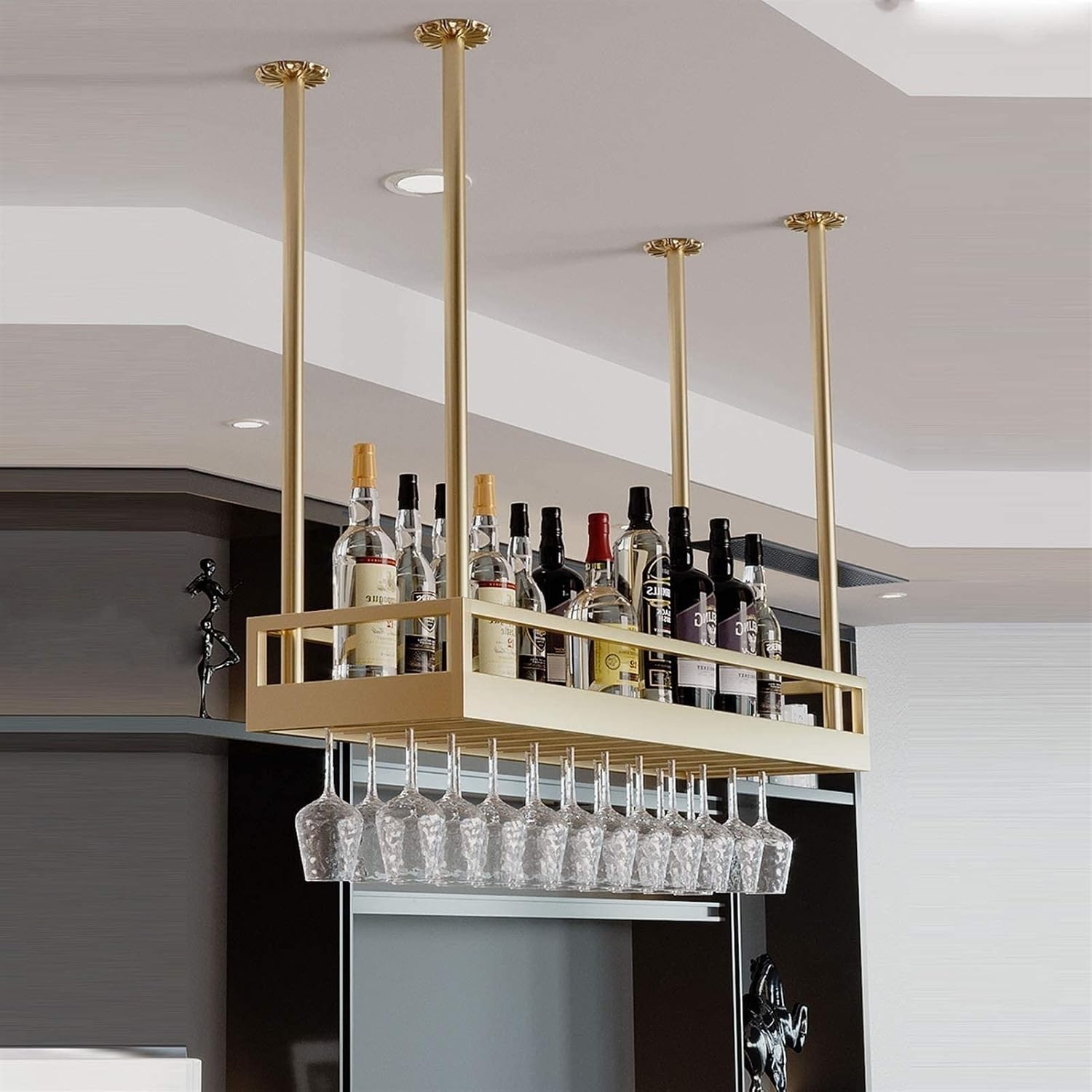 Ceiling Wine Rack - Durable Wrought Iron Wall Mounted Storage