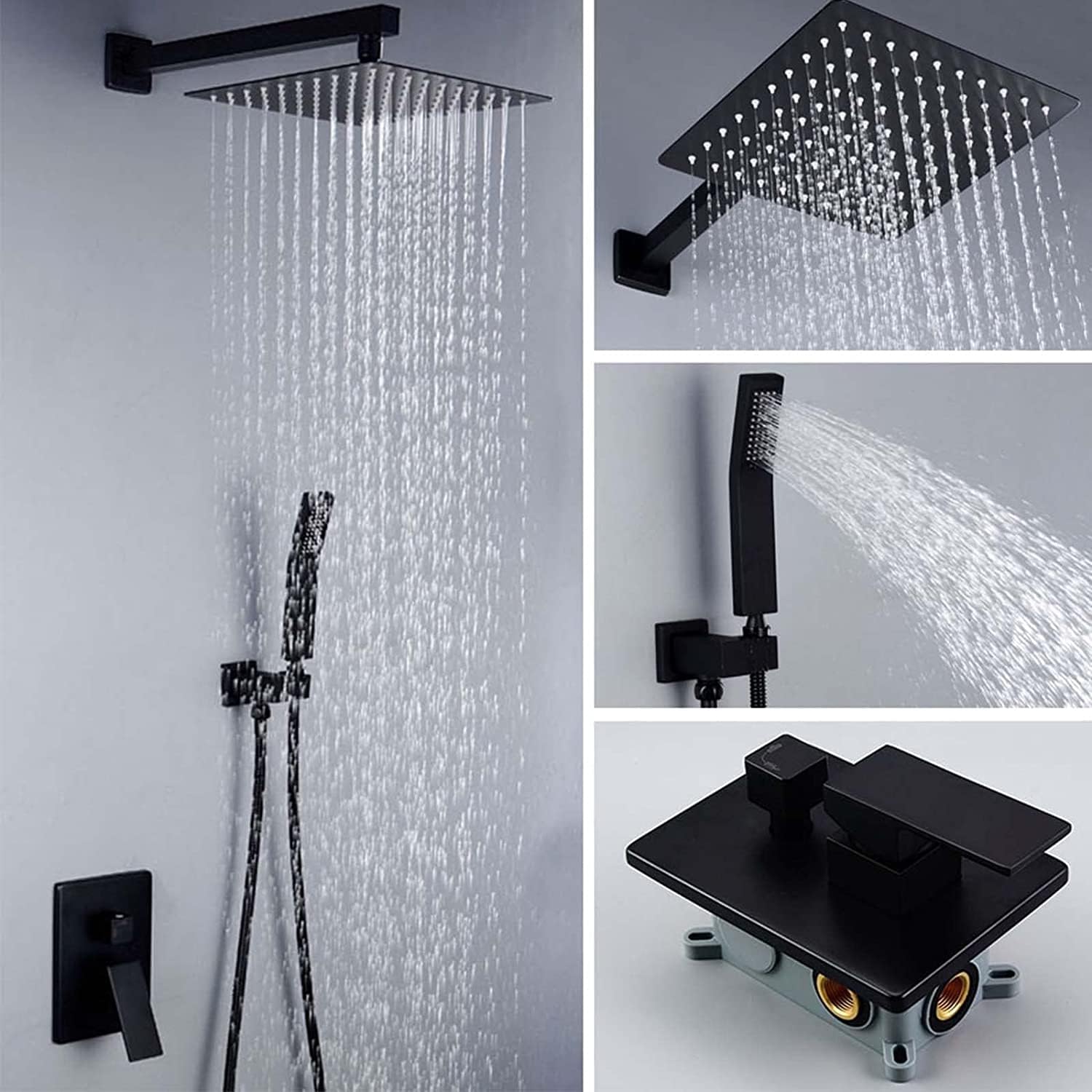 Black Rainfall Shower System with Handheld Head