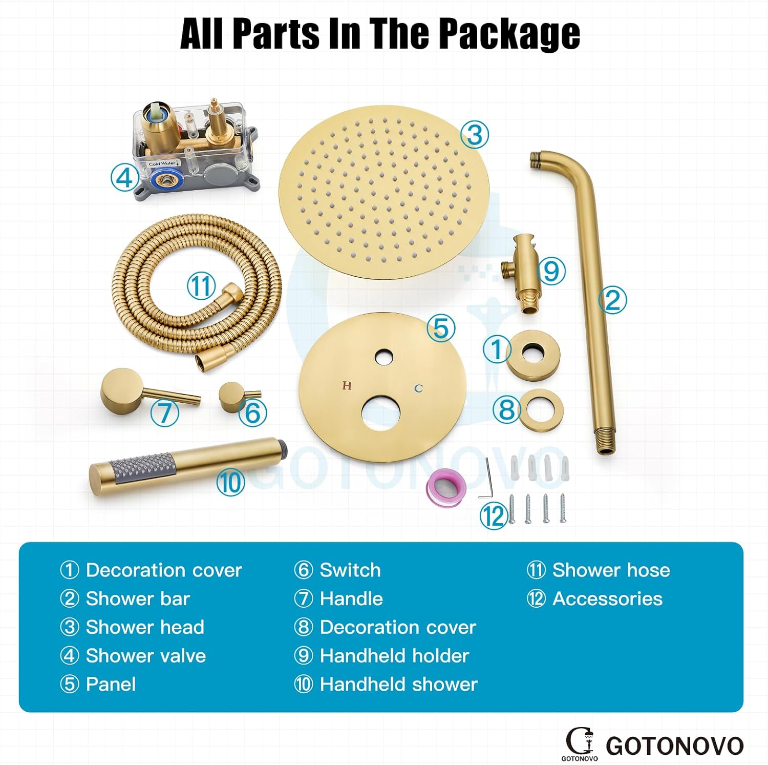 gotonovo 10 Inch Round Rainfall Showerhead with Handheld Spray and Rough In Valve