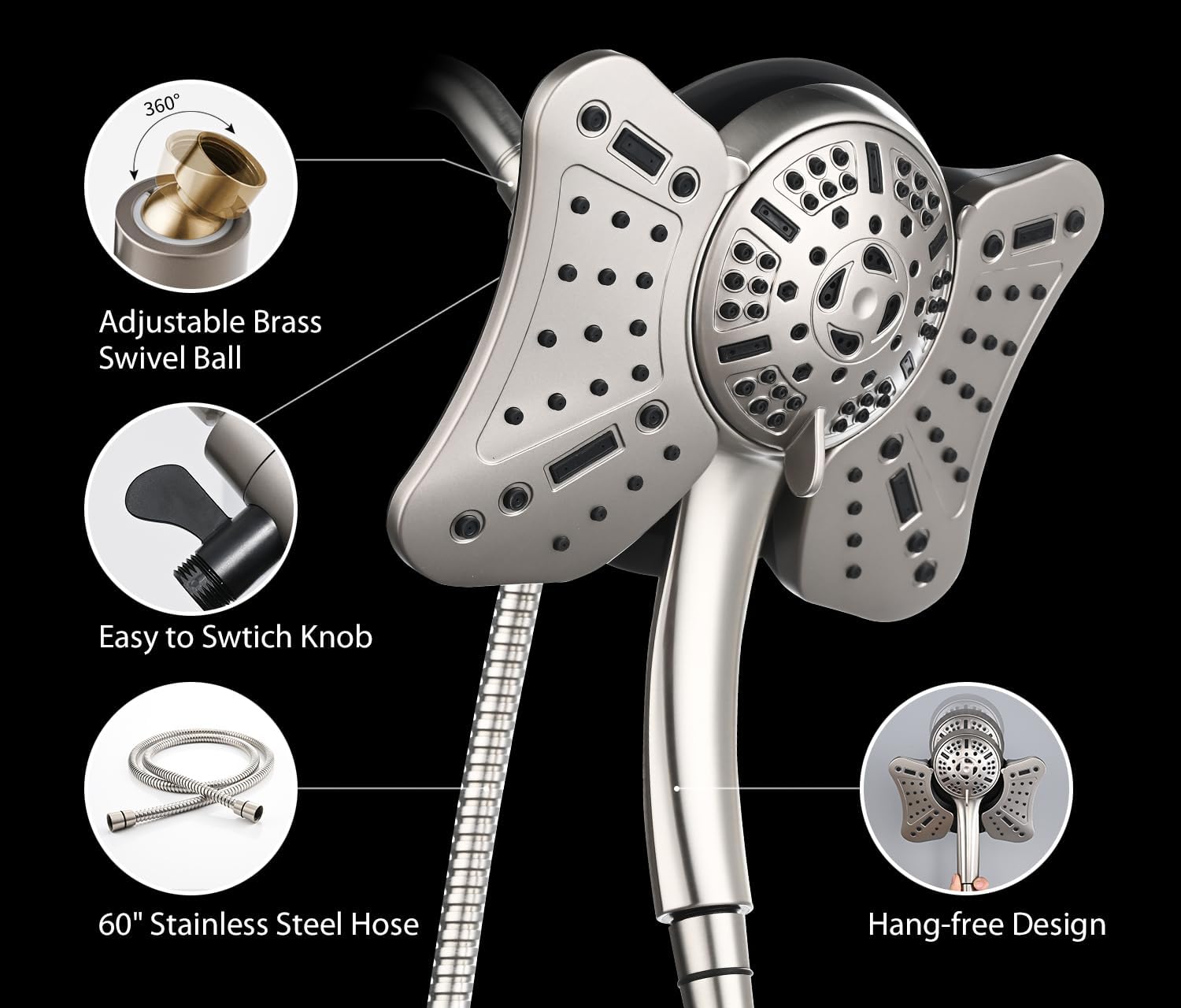 GRICH 25GPM Handheld Shower Head Combo with 9 Spray Modes