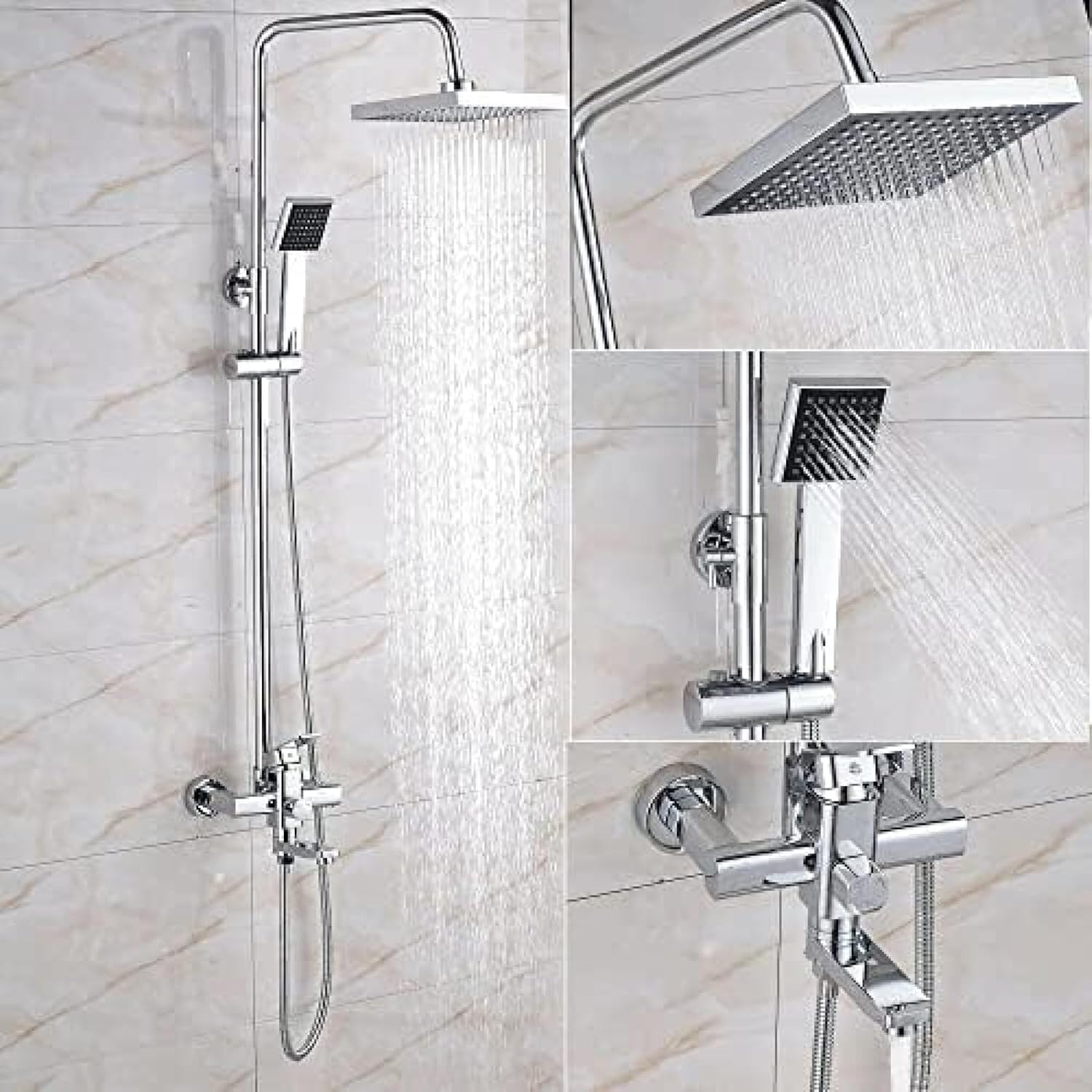 TECKI Rainfall Shower Faucet System with Handheld and Wall-mounted Mixer Set