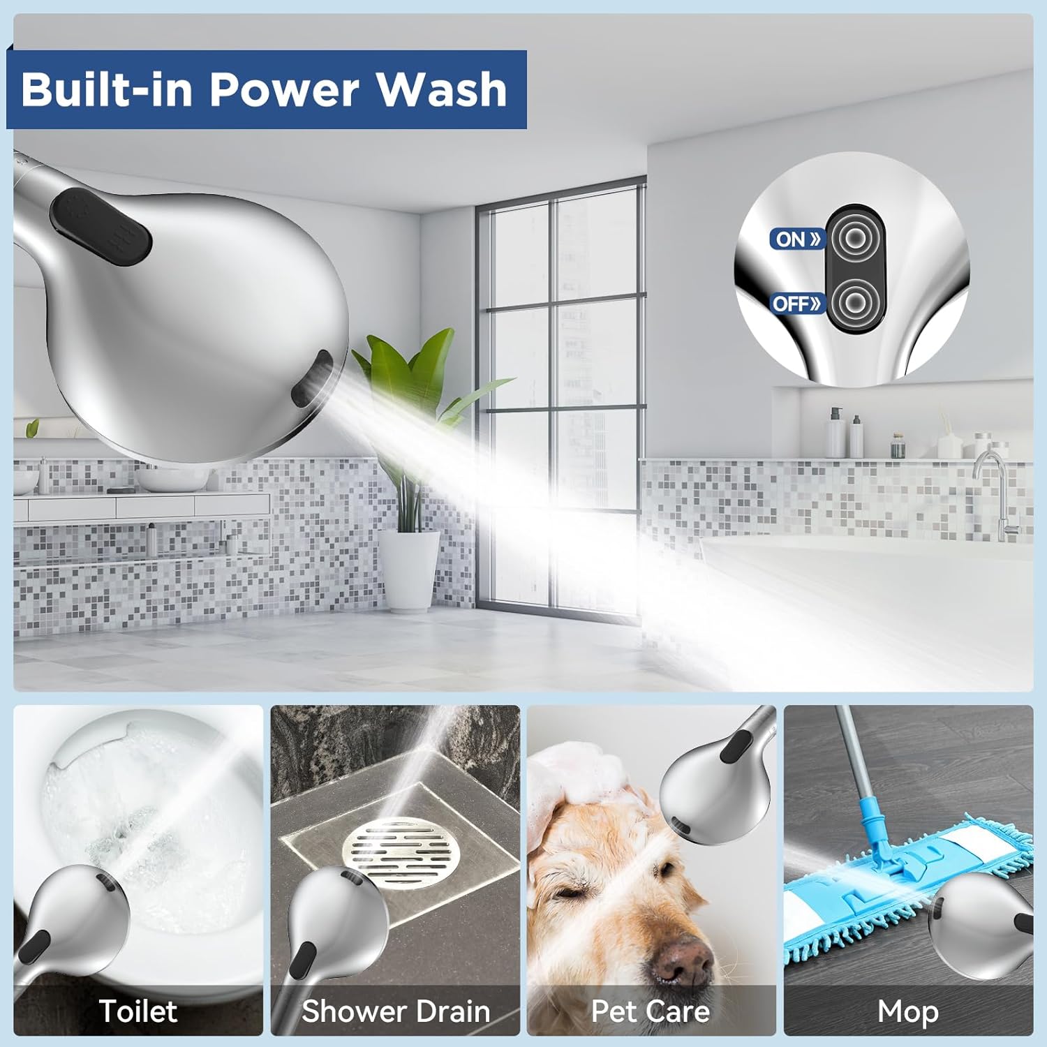 HOPOPRO 7-Setting Handheld Shower Head with Power Wash 1