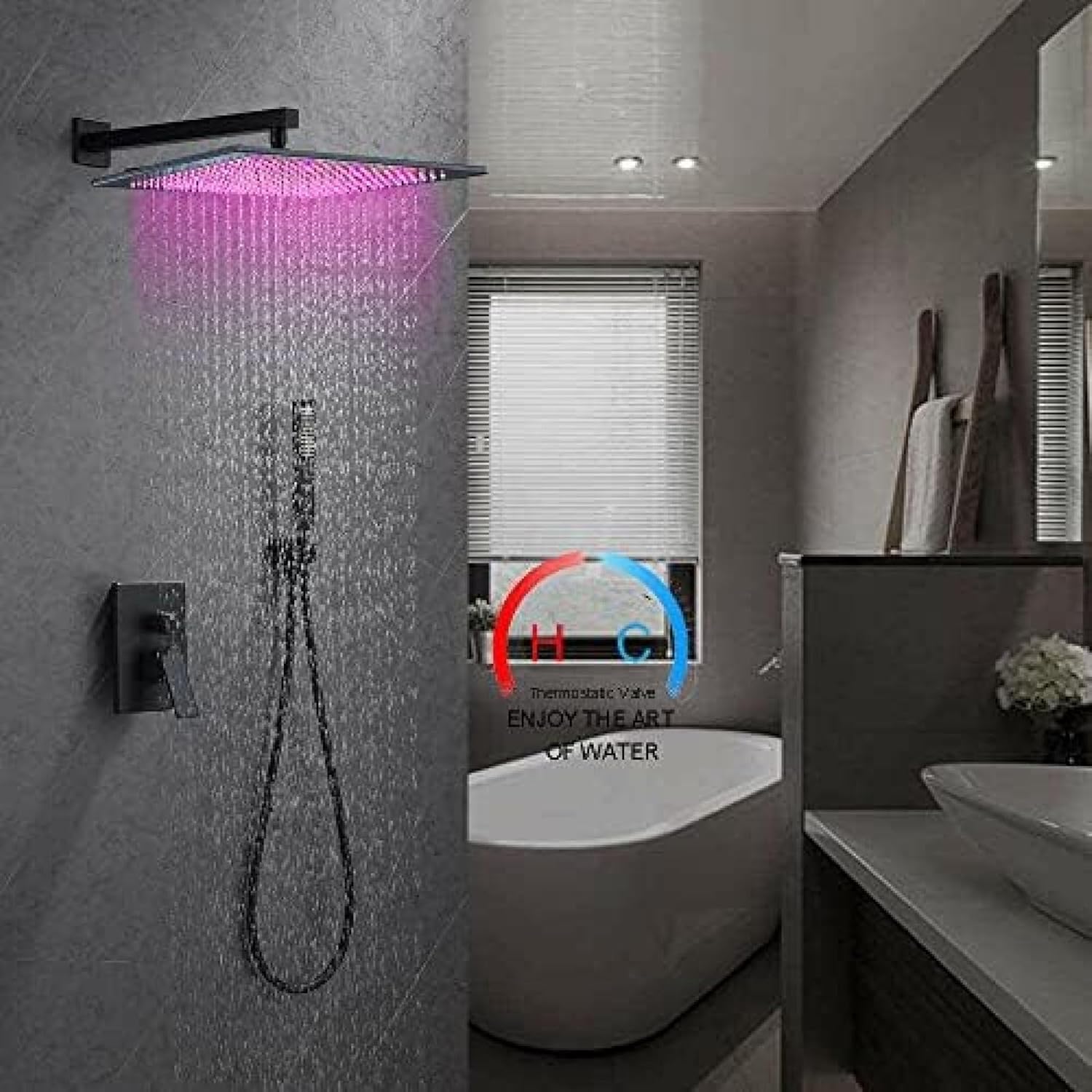 Thermostatic Shower Faucet System with LED Rainfall and Handheld Massage