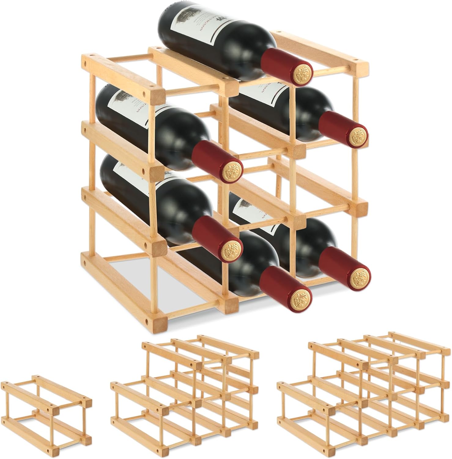 Wensdr 12-Bottle Stackable Wooden Wine Rack