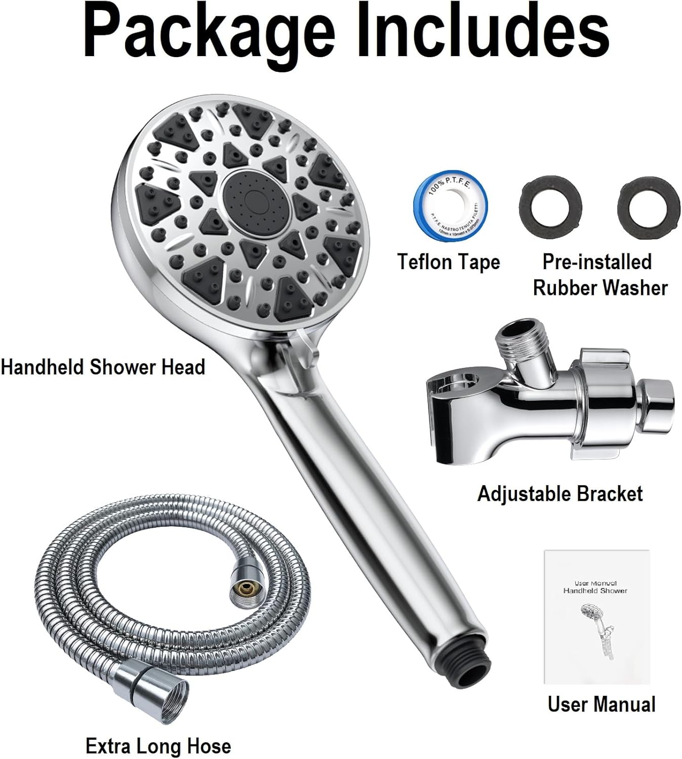 Diiwet 7 Settings Handheld Showerhead with Power Wash