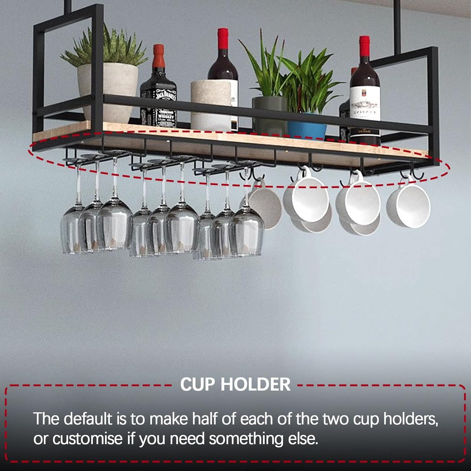 HZHKKP Ceiling Wine Glass Rack Industrial Black Wall-Mounted Wine Holder