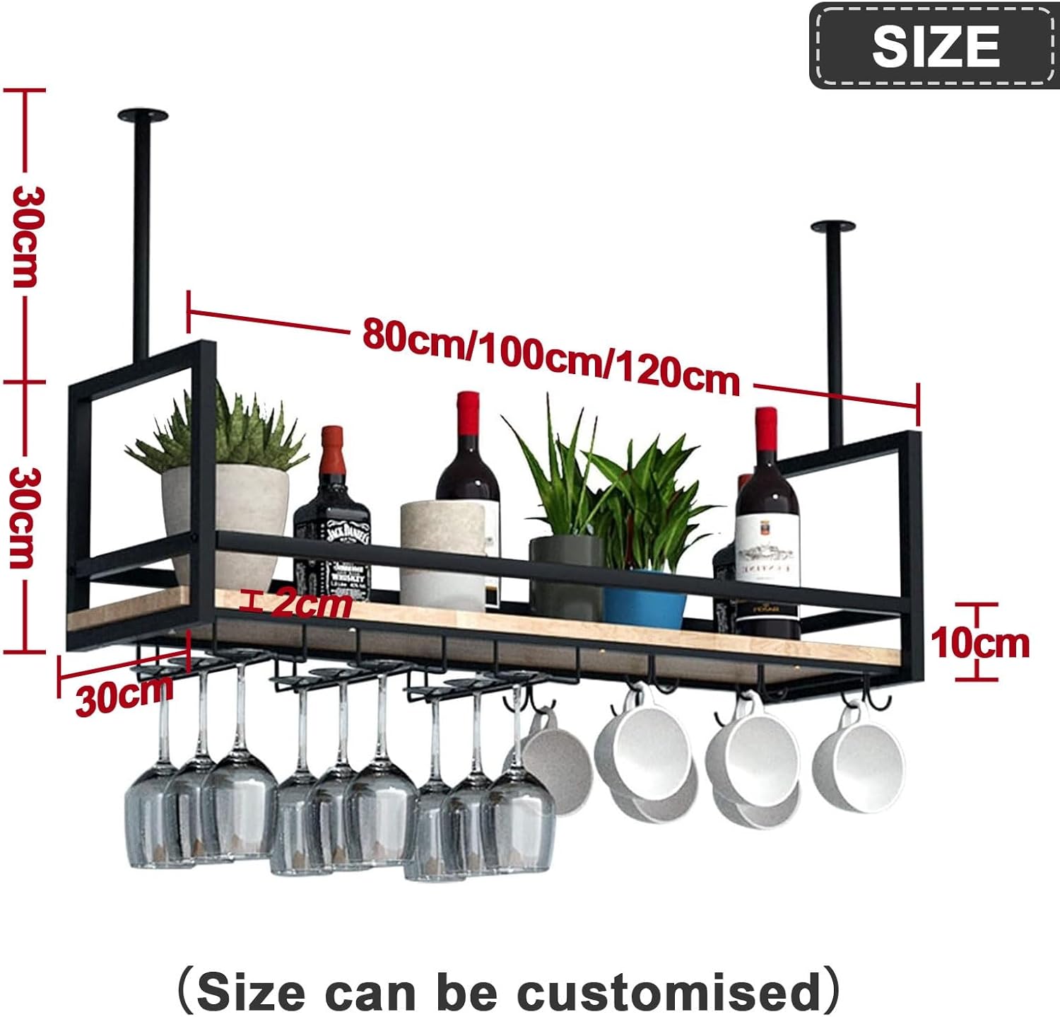 HZHKKP Ceiling Wine Glass Rack Industrial Black Wall-Mounted Wine Holder