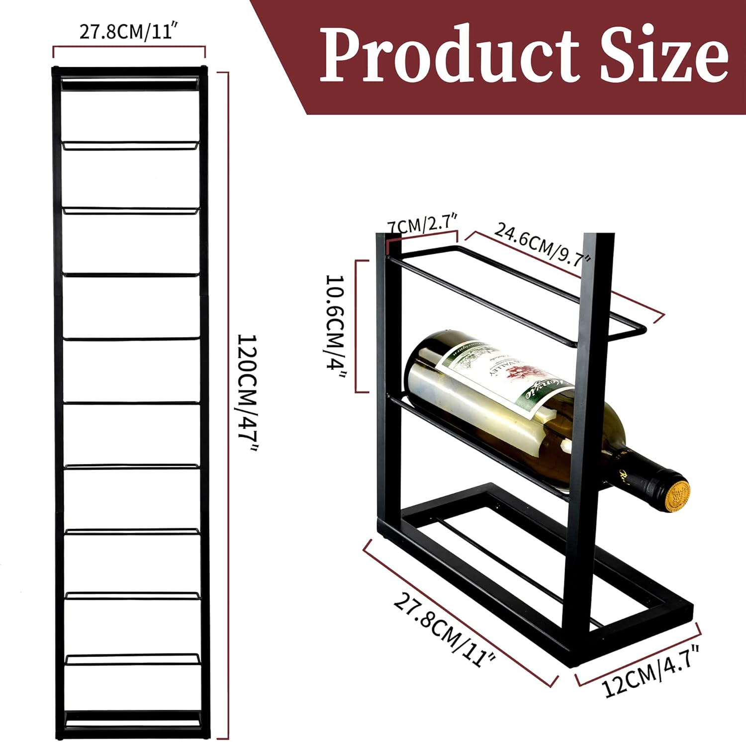 AQAREA Wall Mounted Wine Rack 10 Bottle Holder - Black